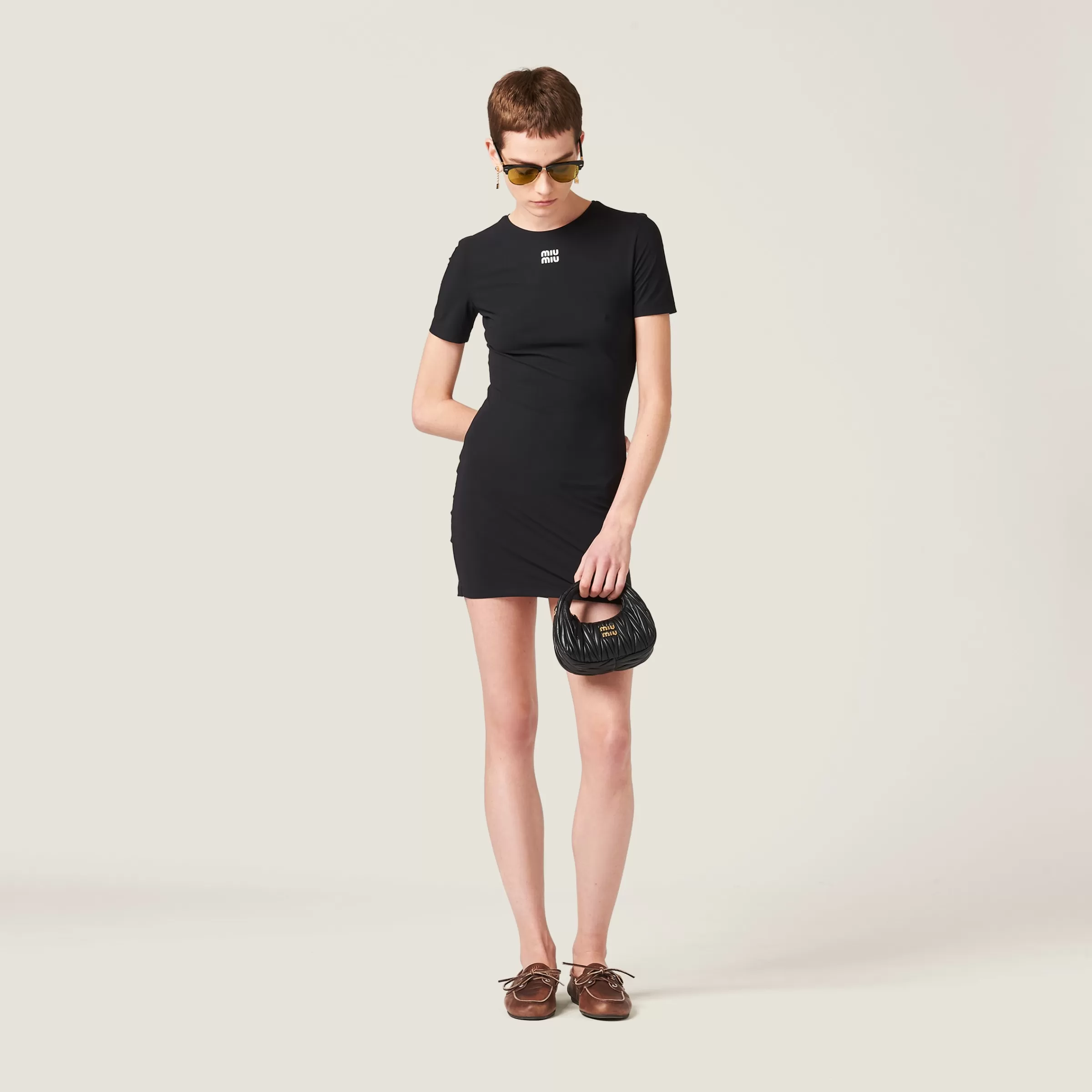 Miu Miu Abito corto in jersey stretch Nero Online