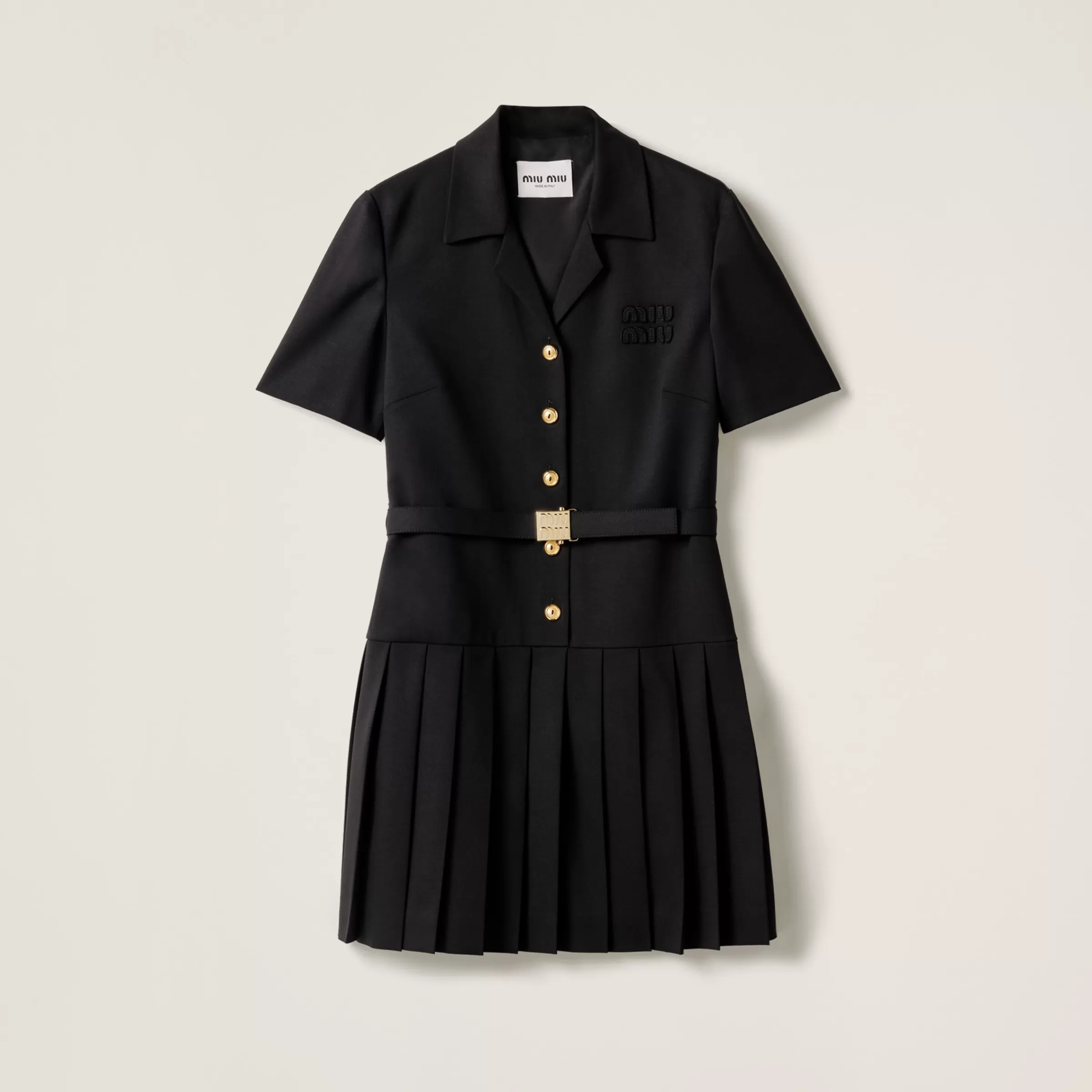 Miu Miu Abito corto in lana grain de poudre Nero Fashion
