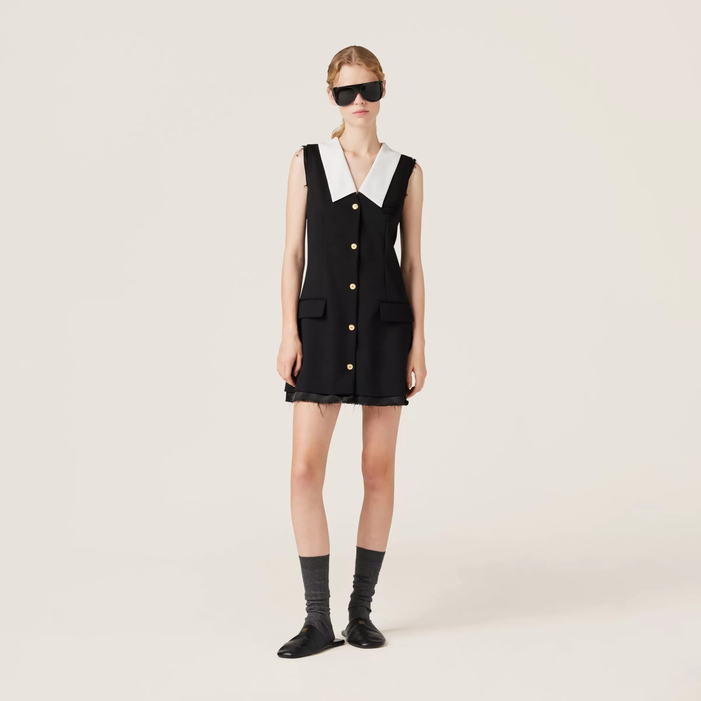 Miu Miu Abito corto in lana grain de poudre Nero Online