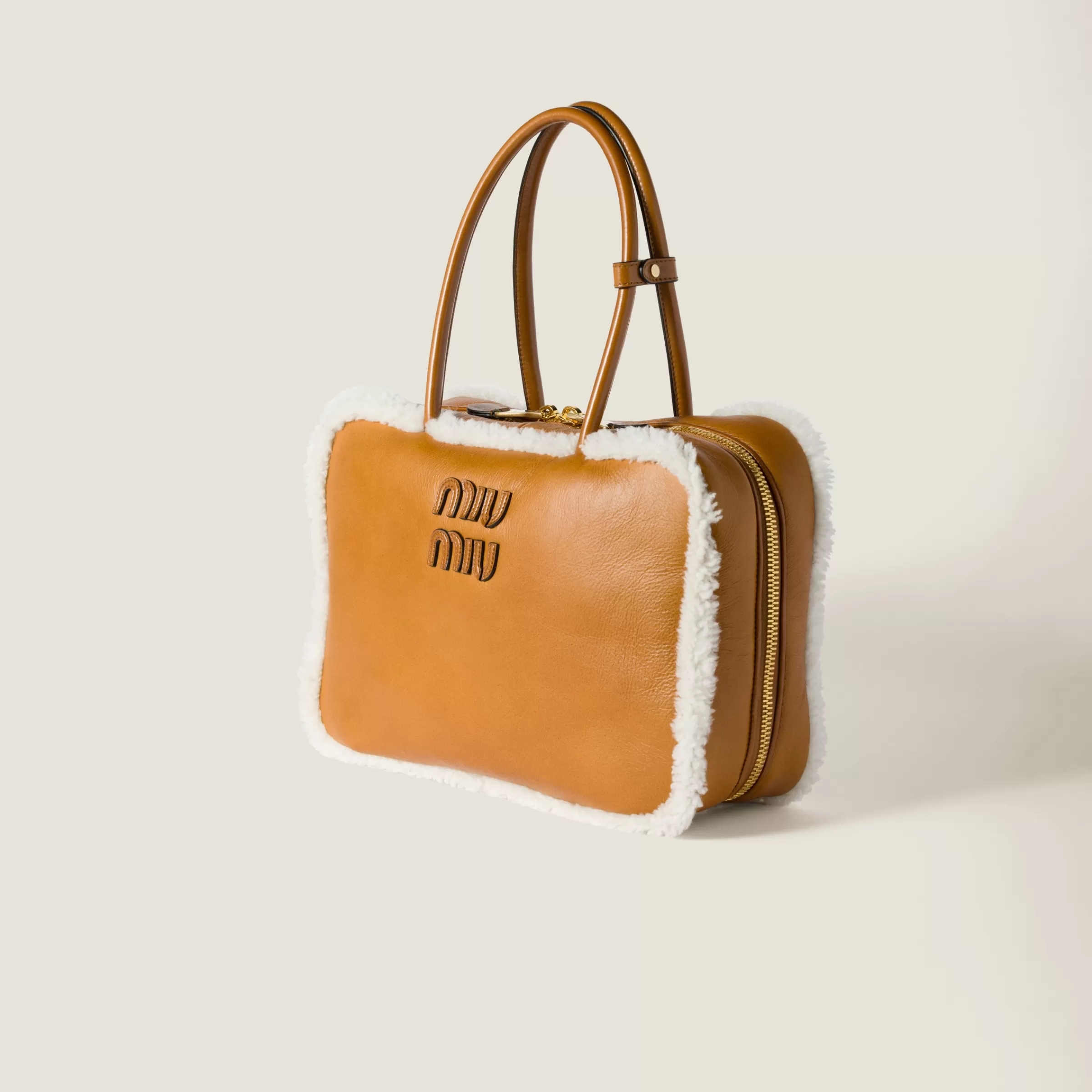 Miu Miu Bauletto Beau in montone Cognac/Naturale Store