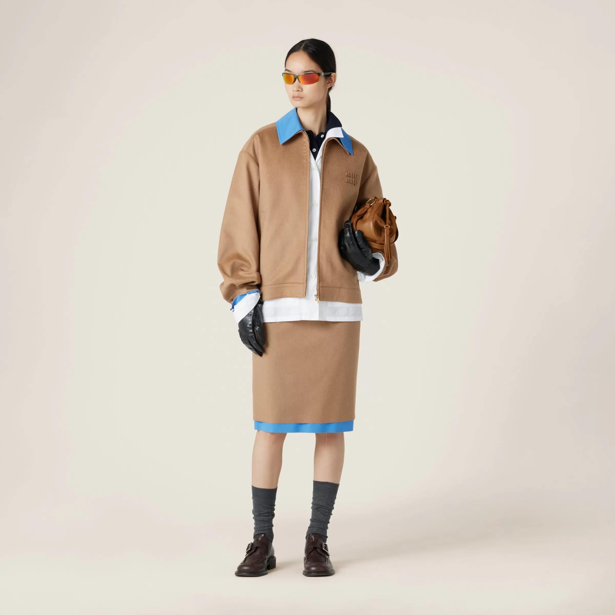 Miu Miu Blouson in con dettagli in popeline Cammello Online