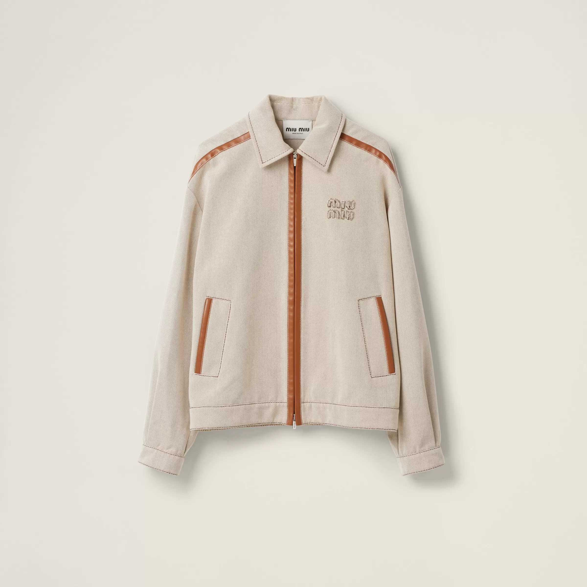 Miu Miu Blouson in canvas jacquard Beige/Cognac Shop