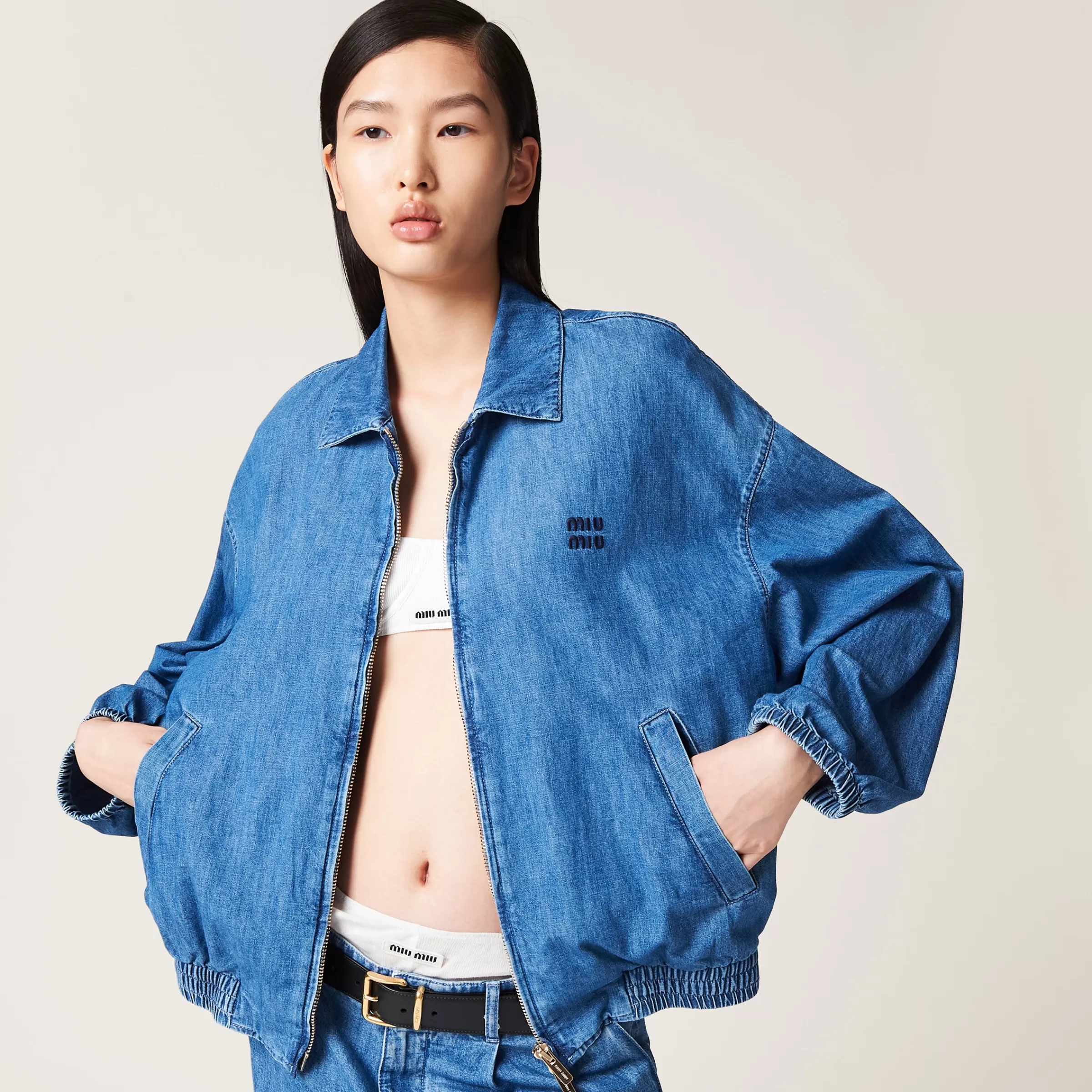 Miu Miu Blouson in chambray AzzurroZaffiro Discount