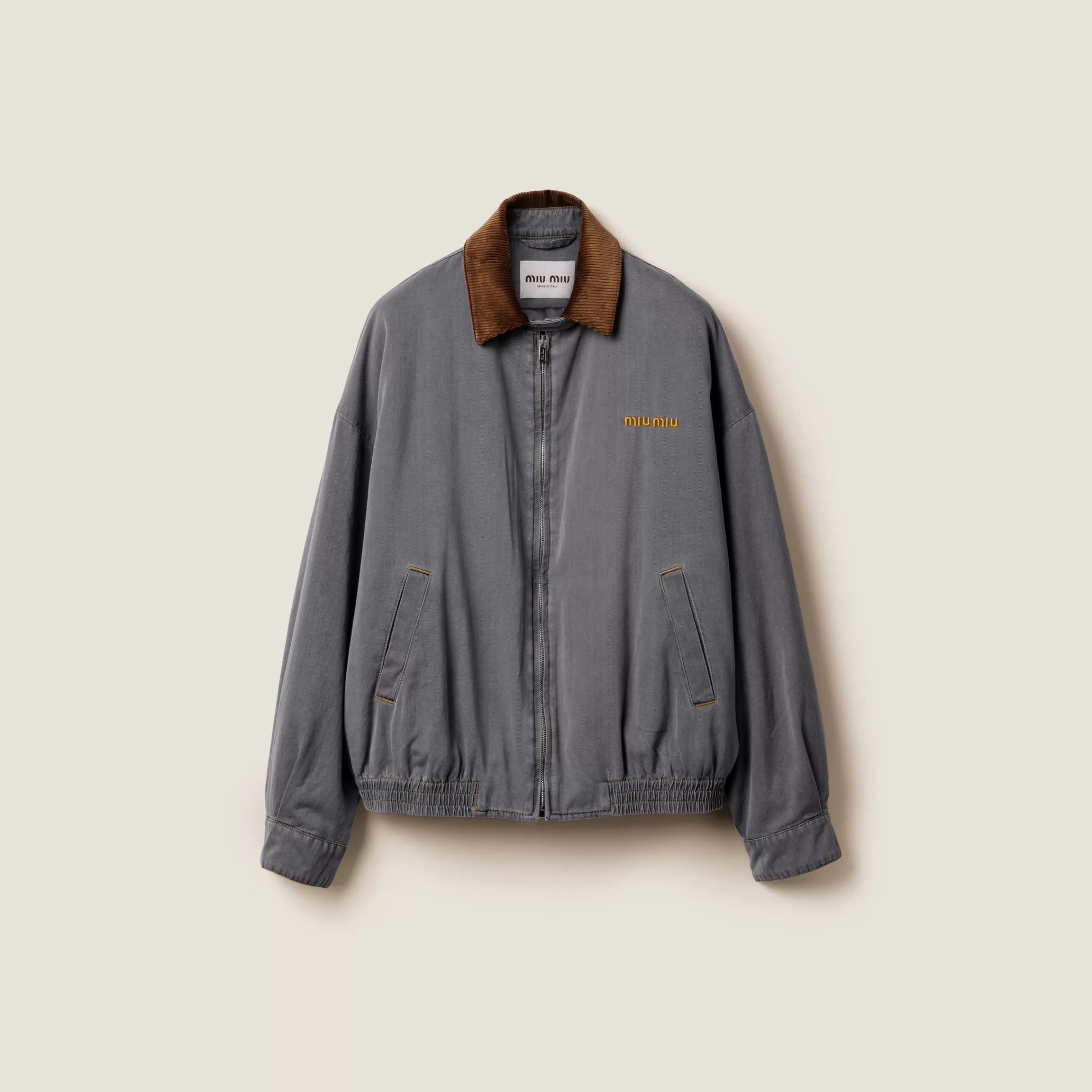 Miu Miu Blouson in chambray con collo in velluto Grigio Flash Sale