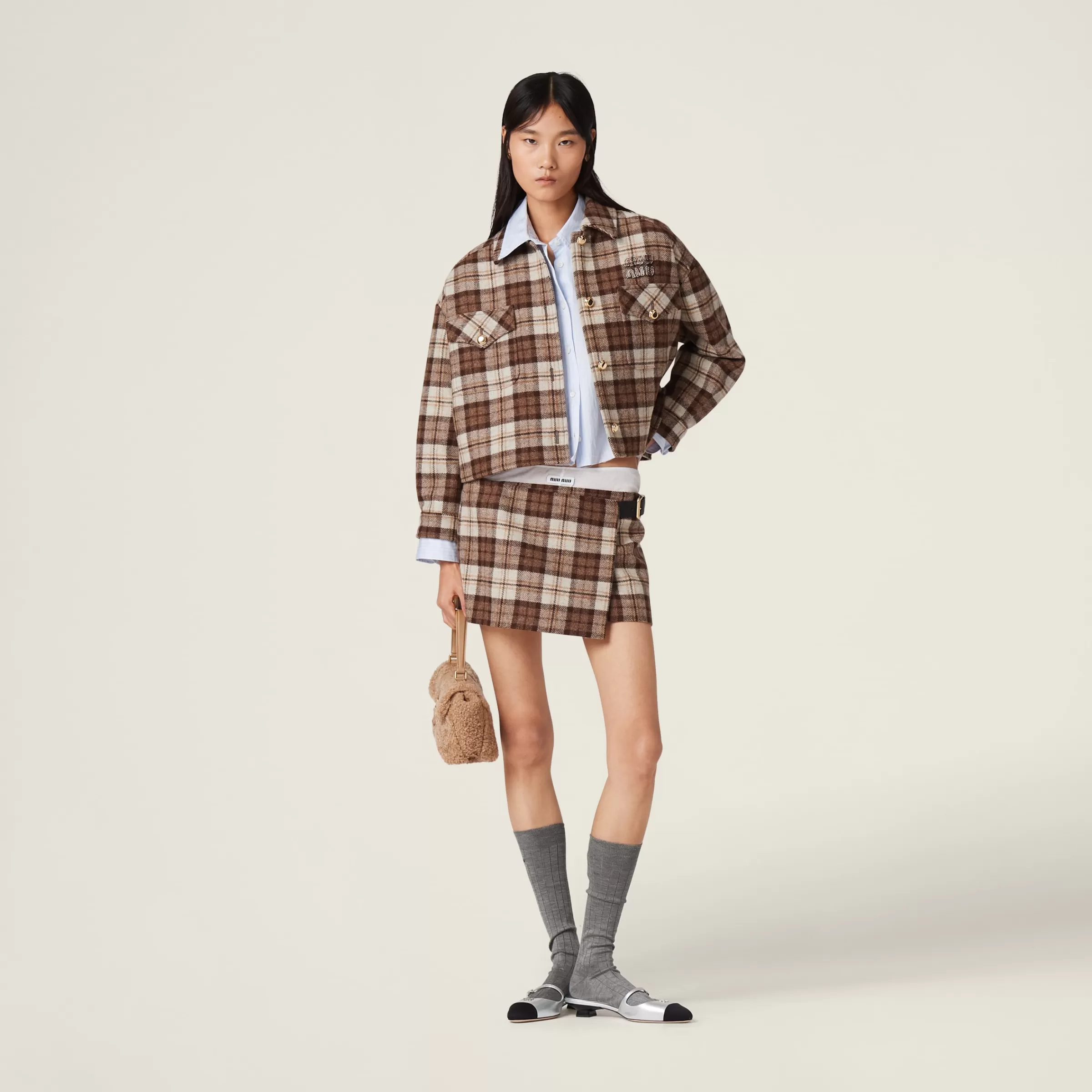 Miu Miu Blouson in check Cacao Cheap