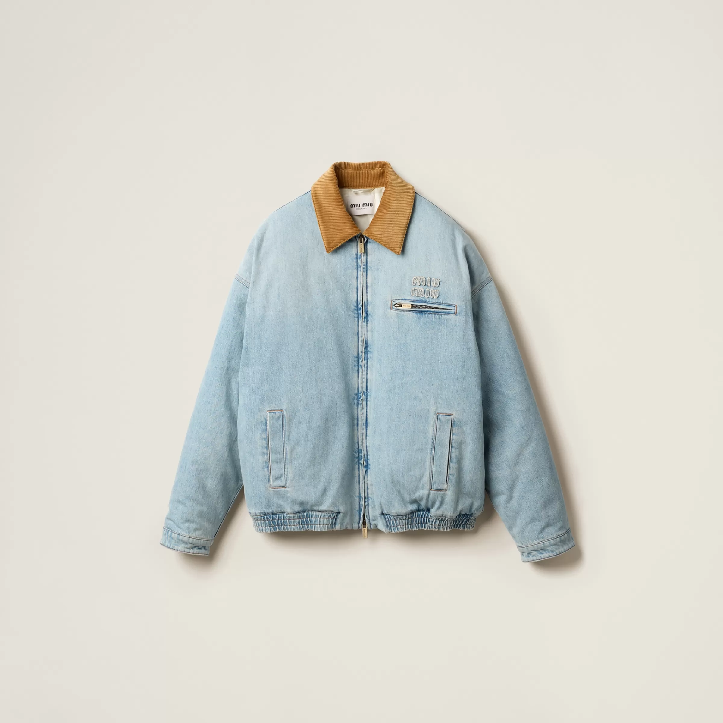 Miu Miu Blouson in denim con collo in velluto AzzurroZaffiro Outlet