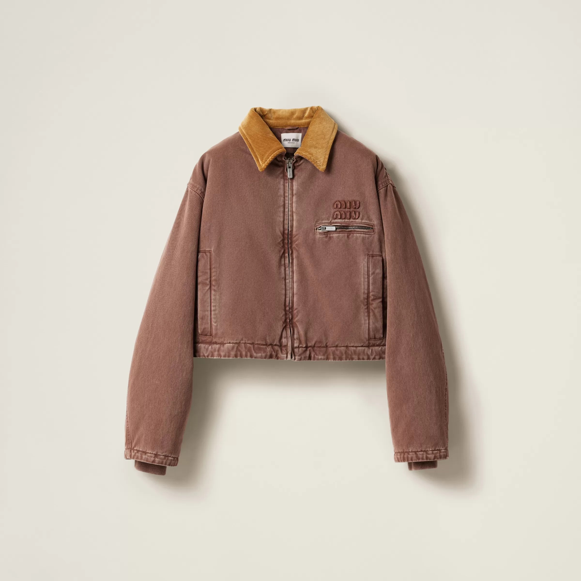 Miu Miu Blouson in gabardine con collo in velluto Tabacco Clearance