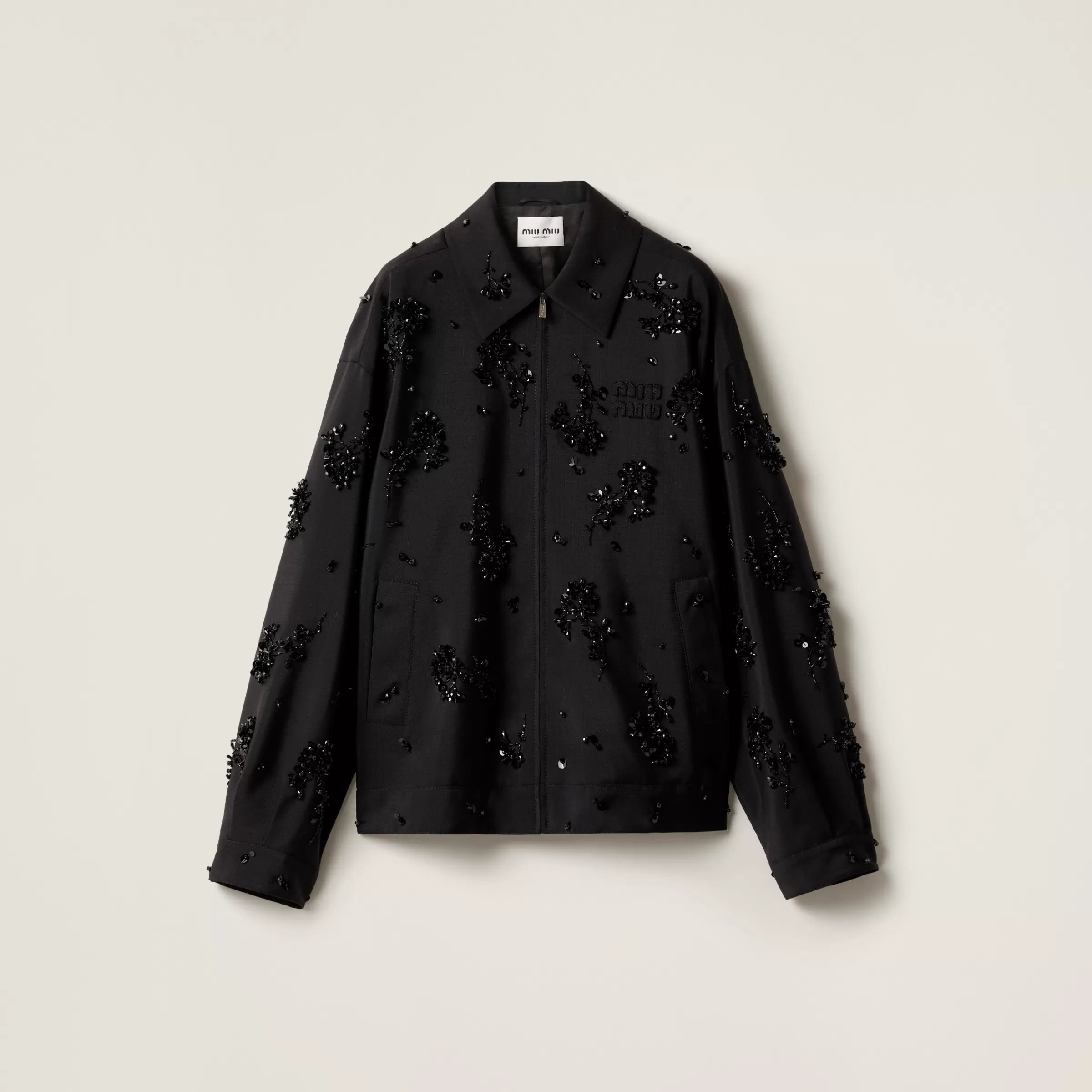 Miu Miu Blouson in kid mohair con ricami Nero Store