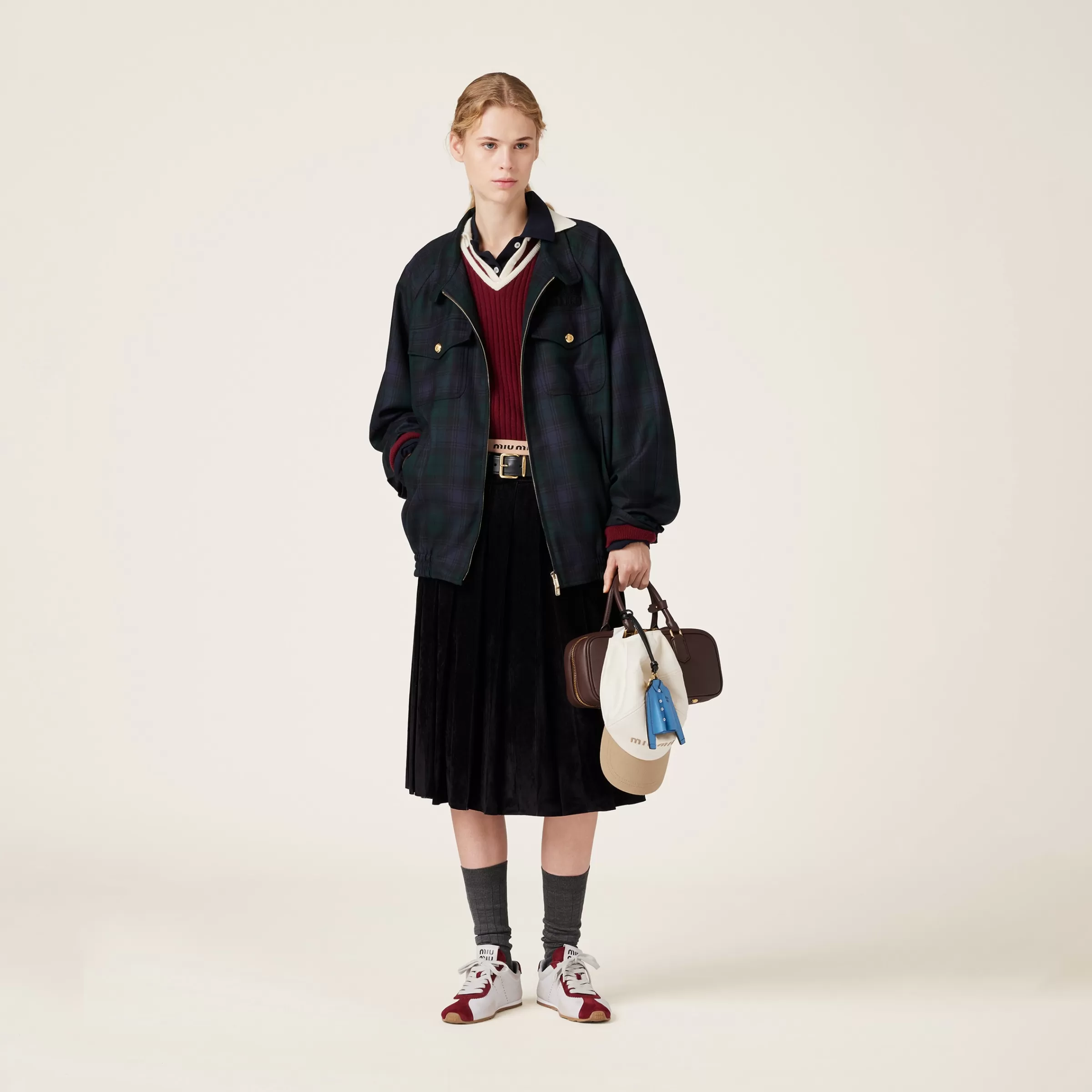 Miu Miu Blouson in tartan Blu Outlet