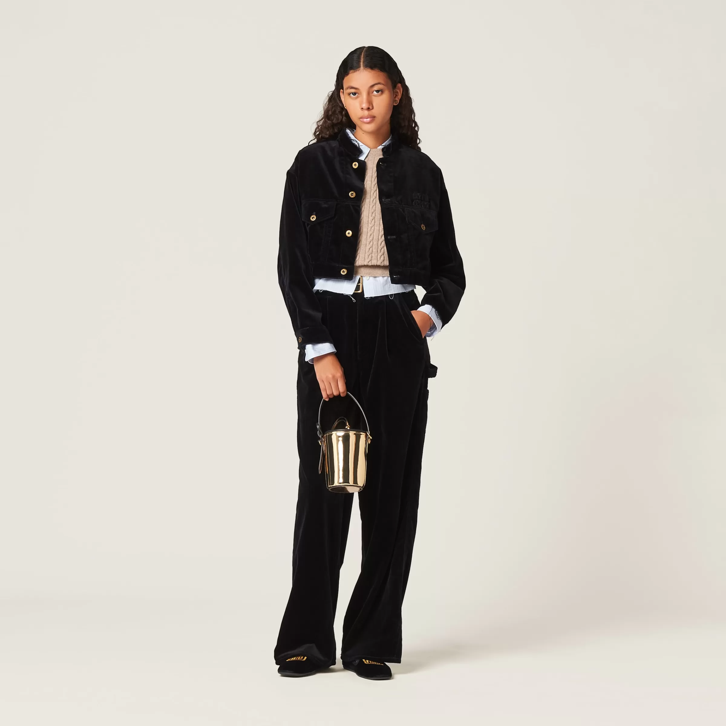 Miu Miu Blouson in velluto washed Nero Clearance