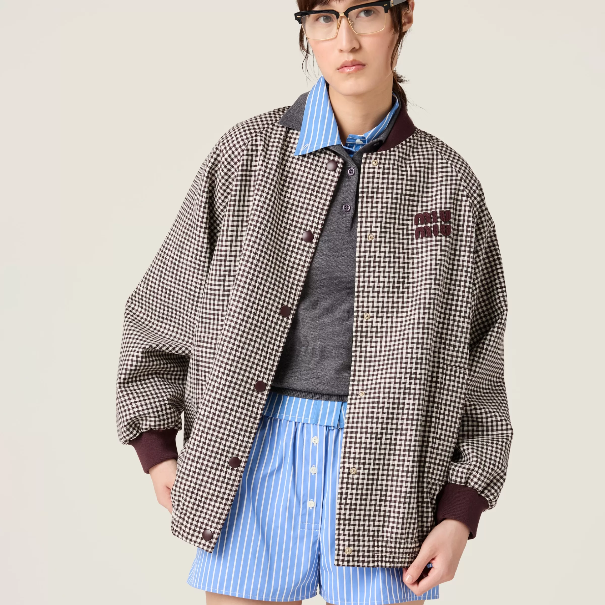 Miu Miu Blouson in Vichy Bianco/Bordeaux Cheap