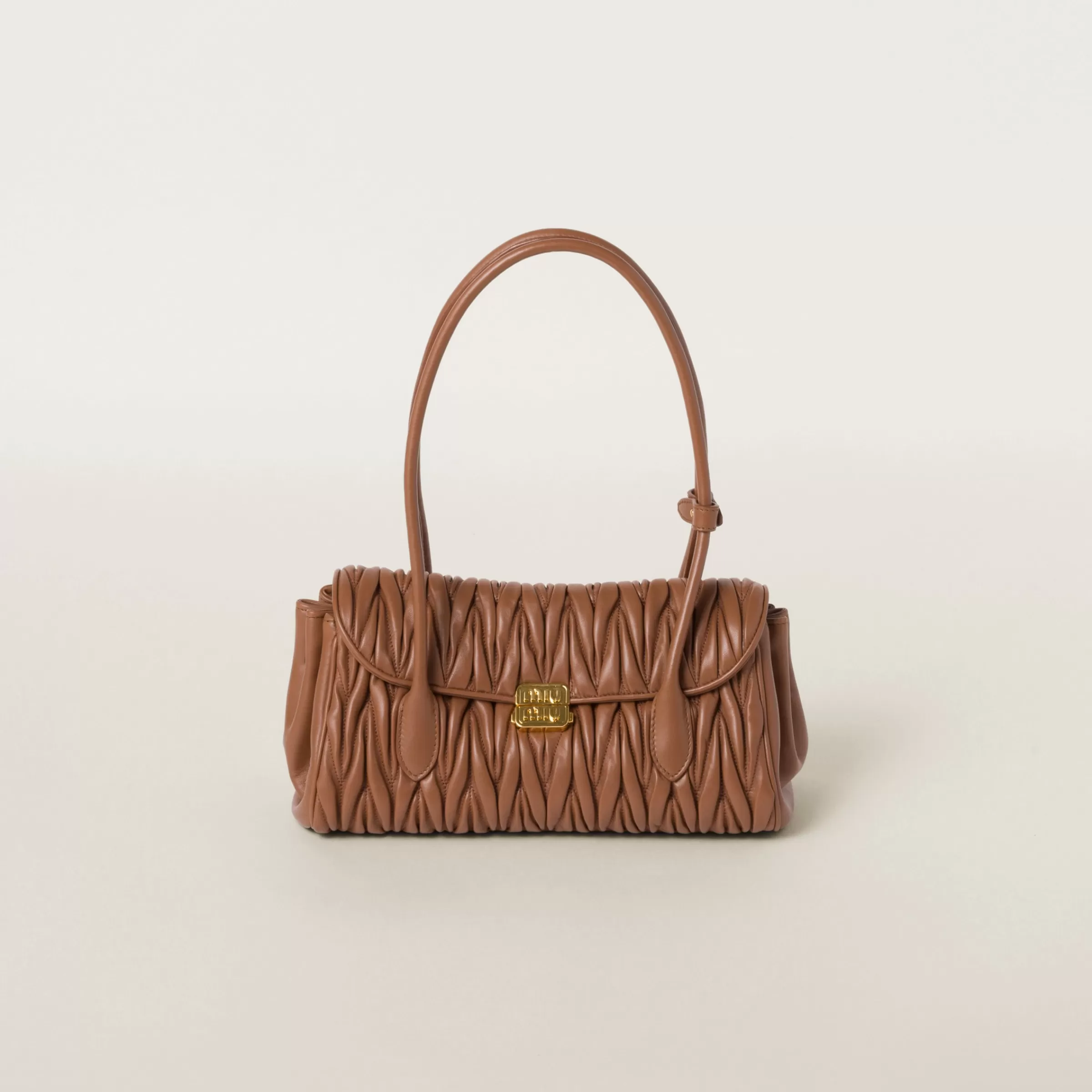 Miu Miu Borsa a spalla in nappa matelassé Cognac Cheap