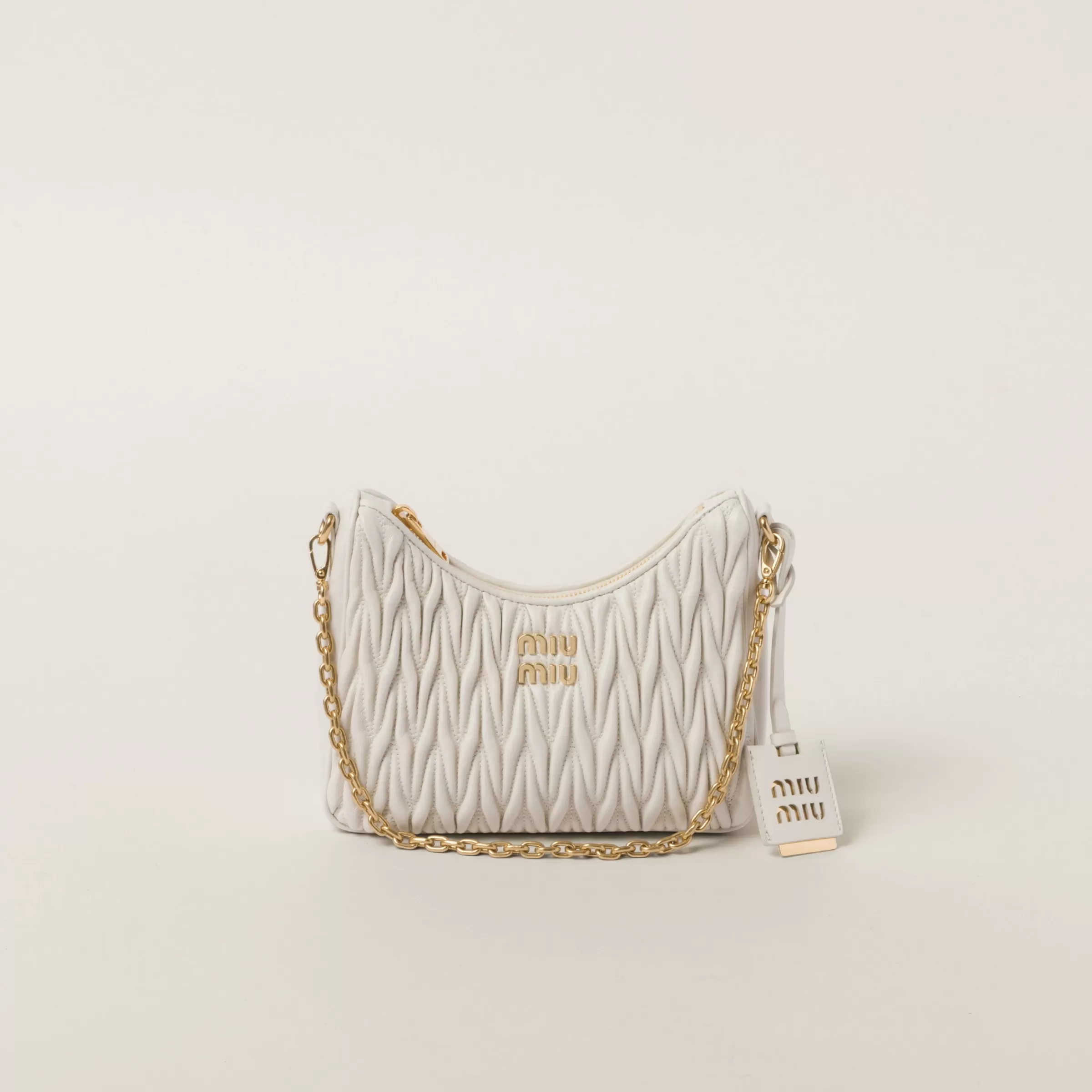 Miu Miu Borsa a spalla in nappa matelassé Bianco Clearance