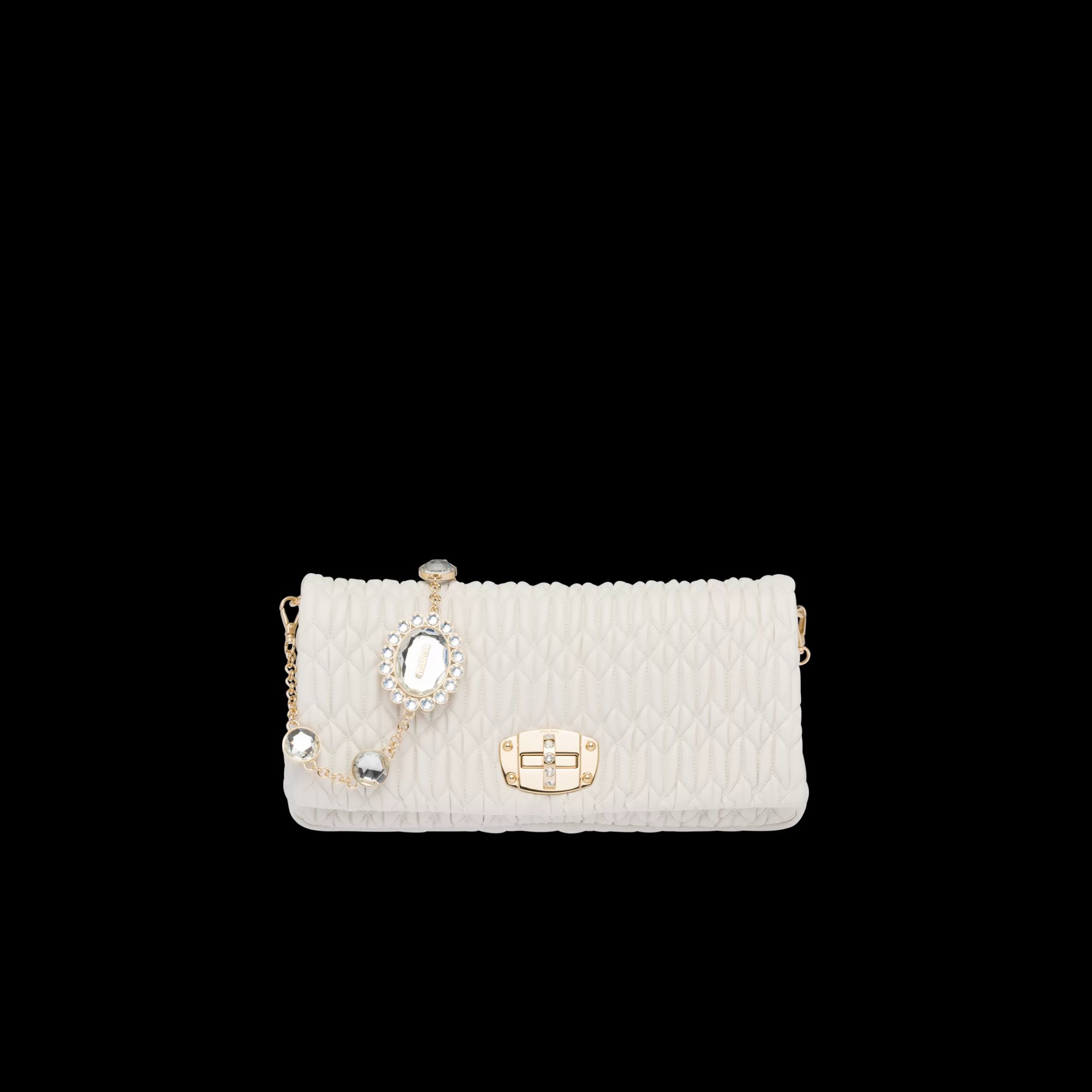 Miu Miu Borsa a spalla Miu Crystal in Nappa Cloqué Bianco Best Sale