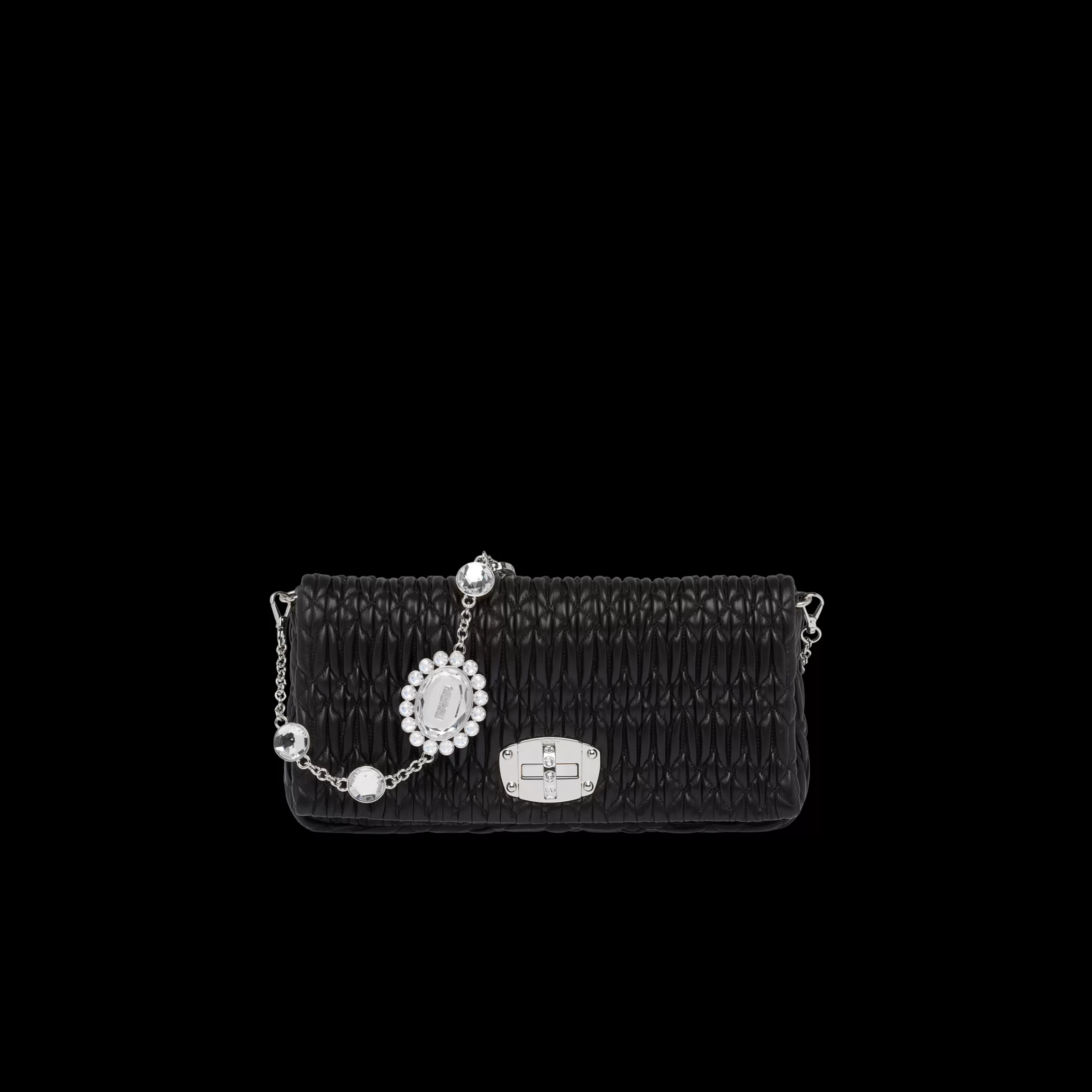 Miu Miu Borsa a spalla Miu Crystal in Nappa Cloqué Nero Fashion