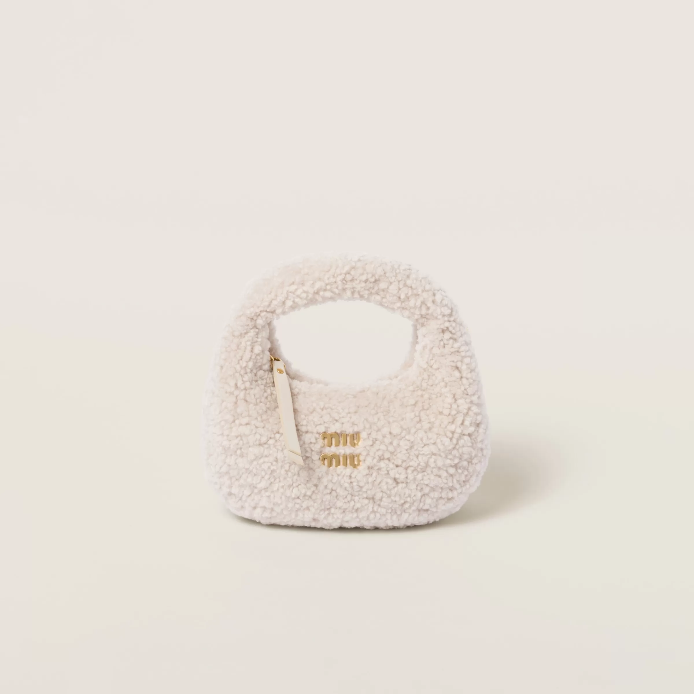 Miu Miu Borsa hobo Wander in montone con dettagli in pelle Avorio Cheap