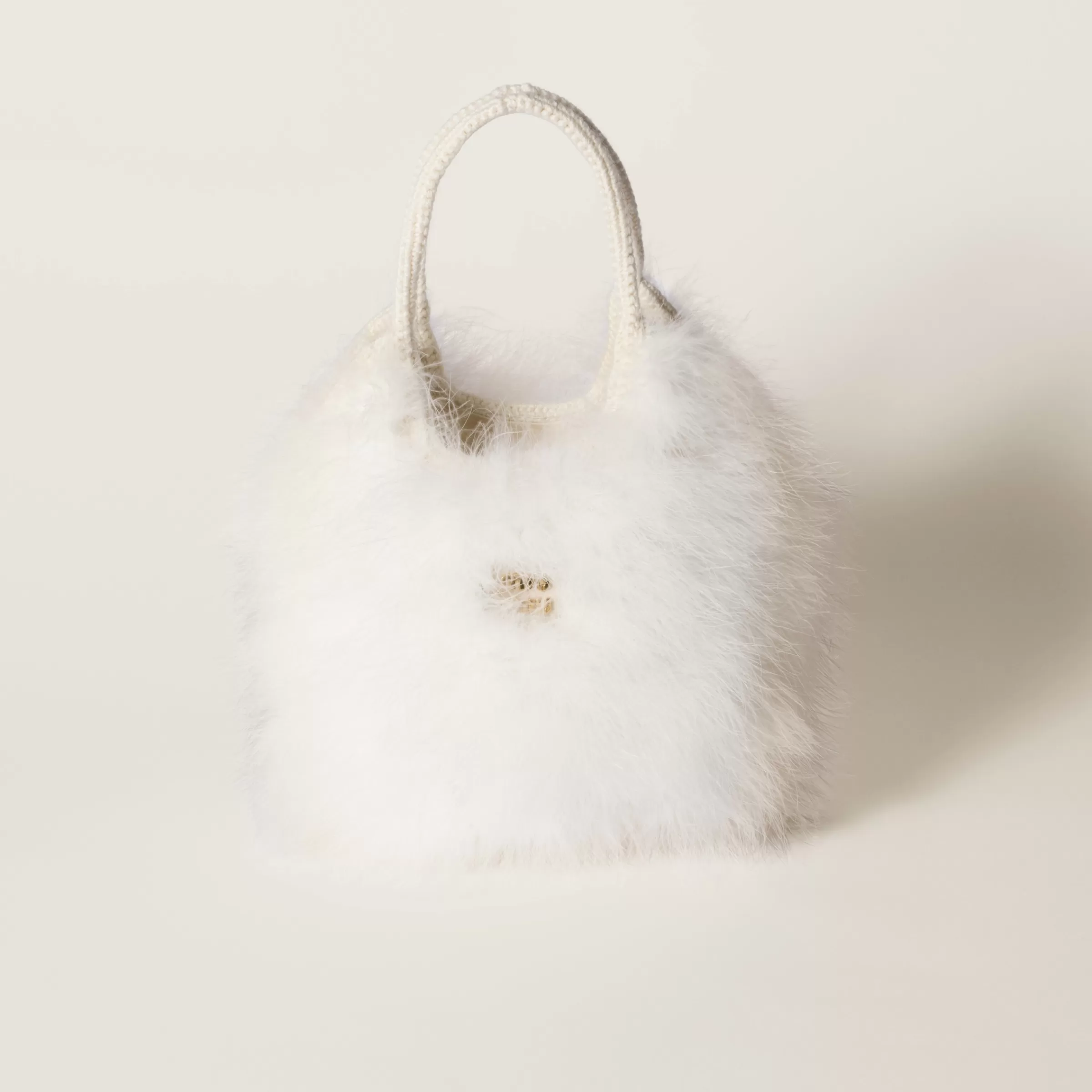 Miu Miu Borsa Ivy in crochet con piume Bianco Online