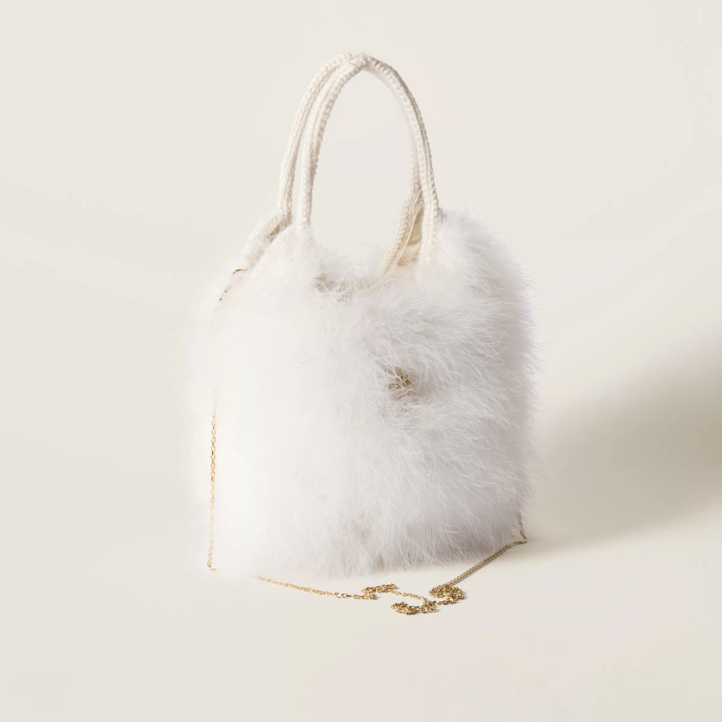 Miu Miu Borsa Ivy in crochet con piume Bianco Online