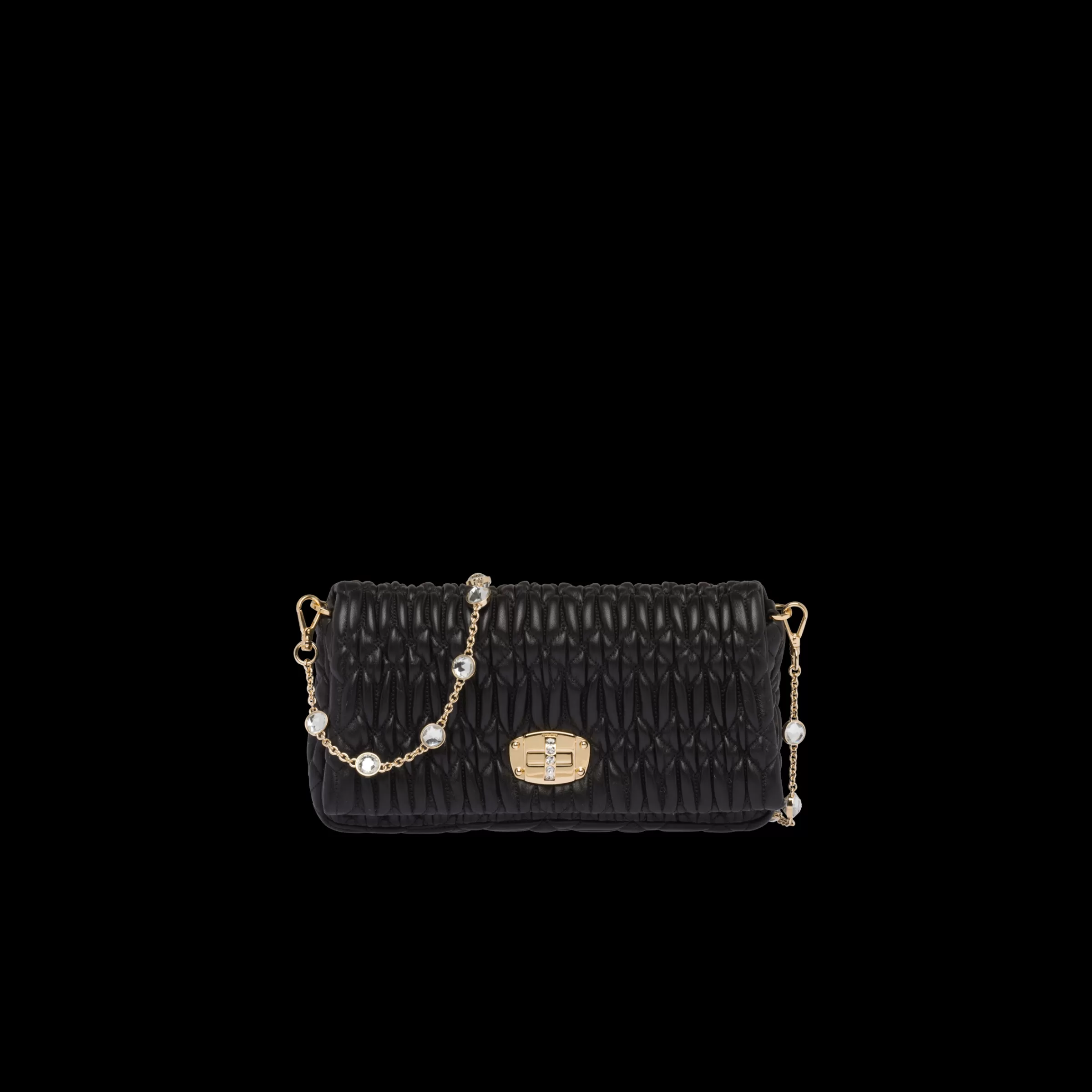 Miu Miu Borsa Miu Crystal in Nappa Cloqué Nero Online