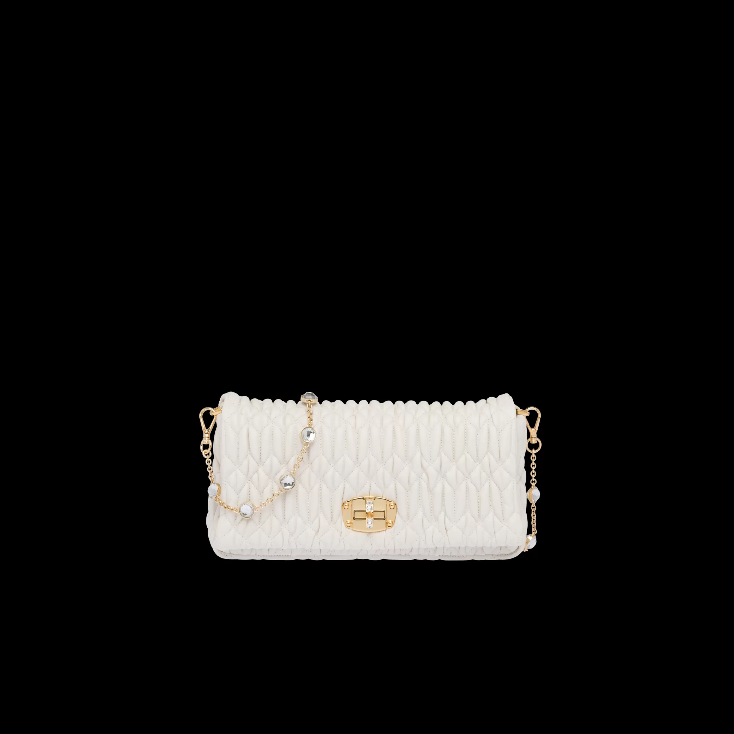 Miu Miu Borsa Miu Crystal in Nappa Cloqué Bianco Discount