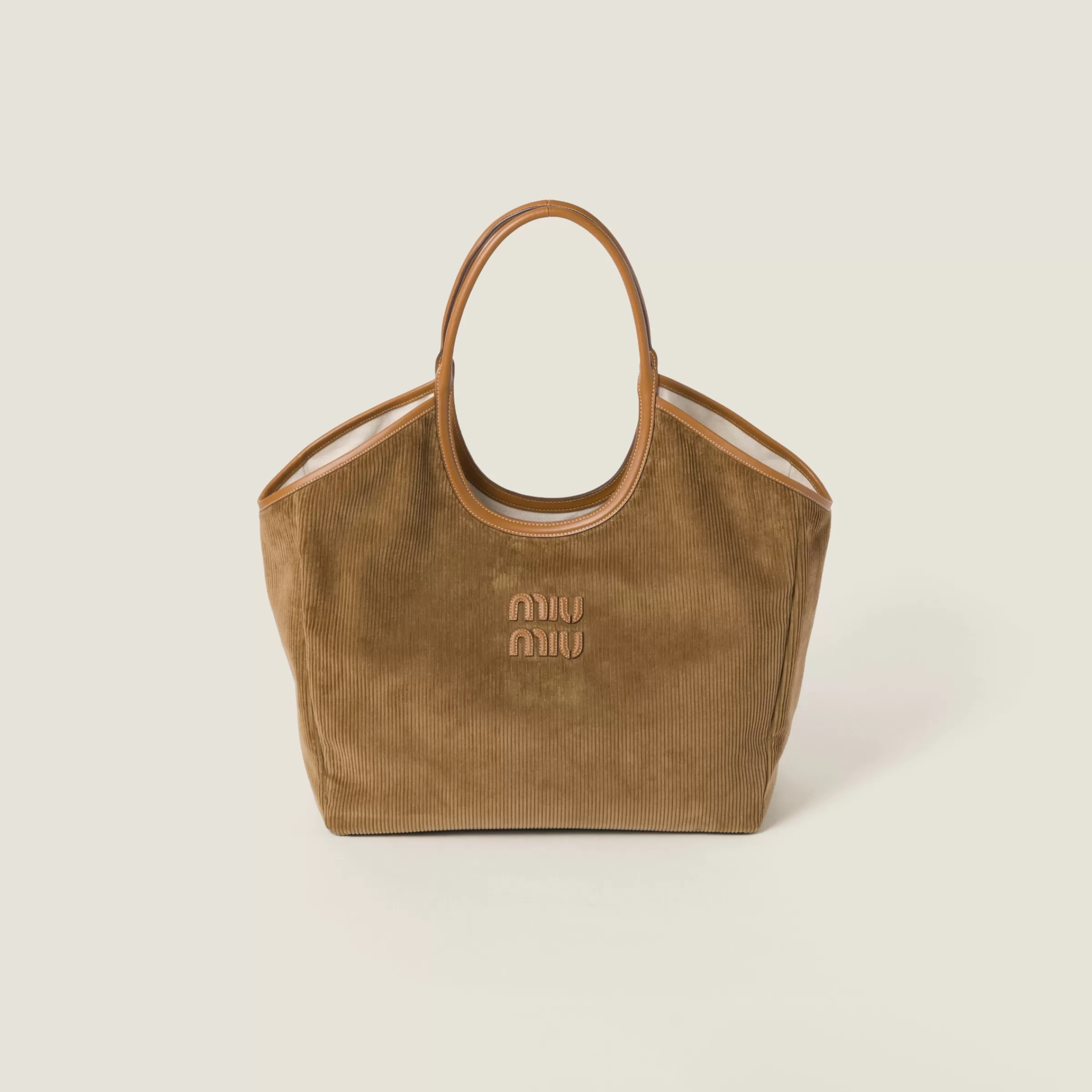 Miu Miu Borsa shopping IVY in velluto a coste Cannella Flash Sale
