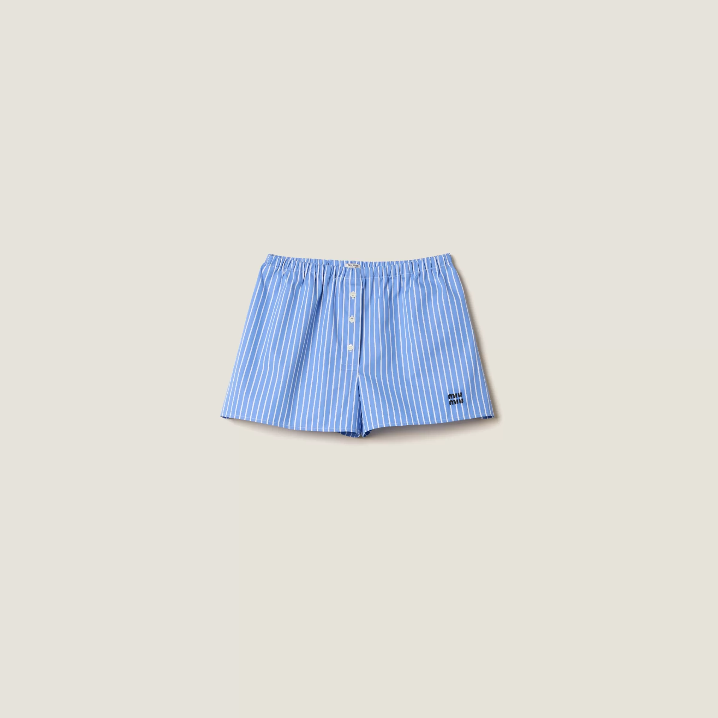 Miu Miu Boxer in cotone a righe AzzurroZaffiro Sale