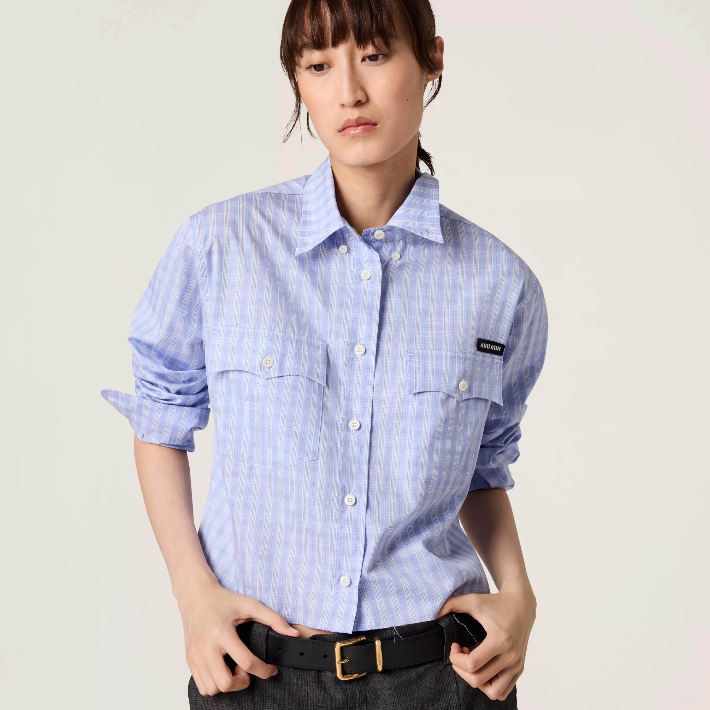 Miu Miu Camicia in check Cielo/Blu Cheap