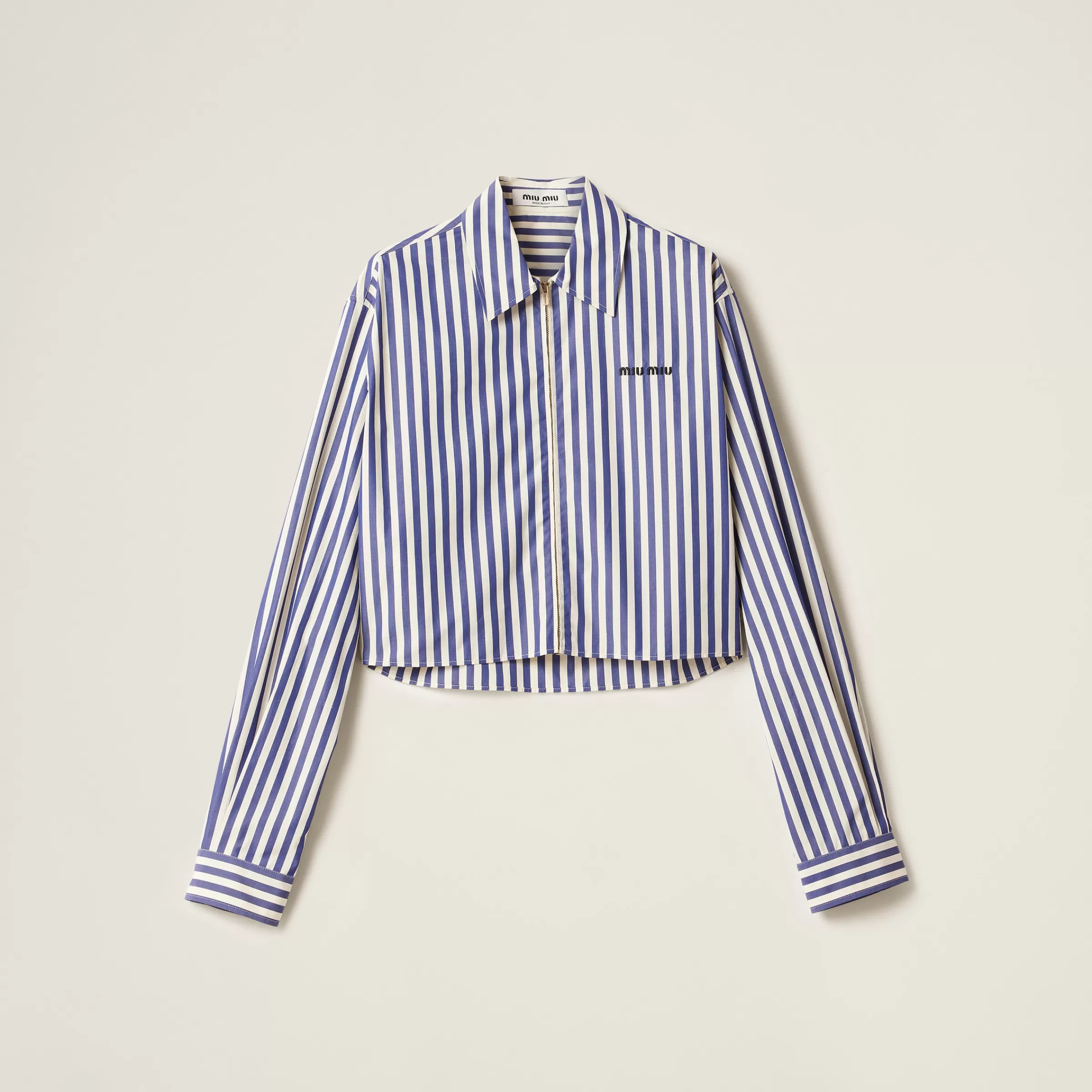 Miu Miu Camicia in popeline riga Avorio/Blu Cheap