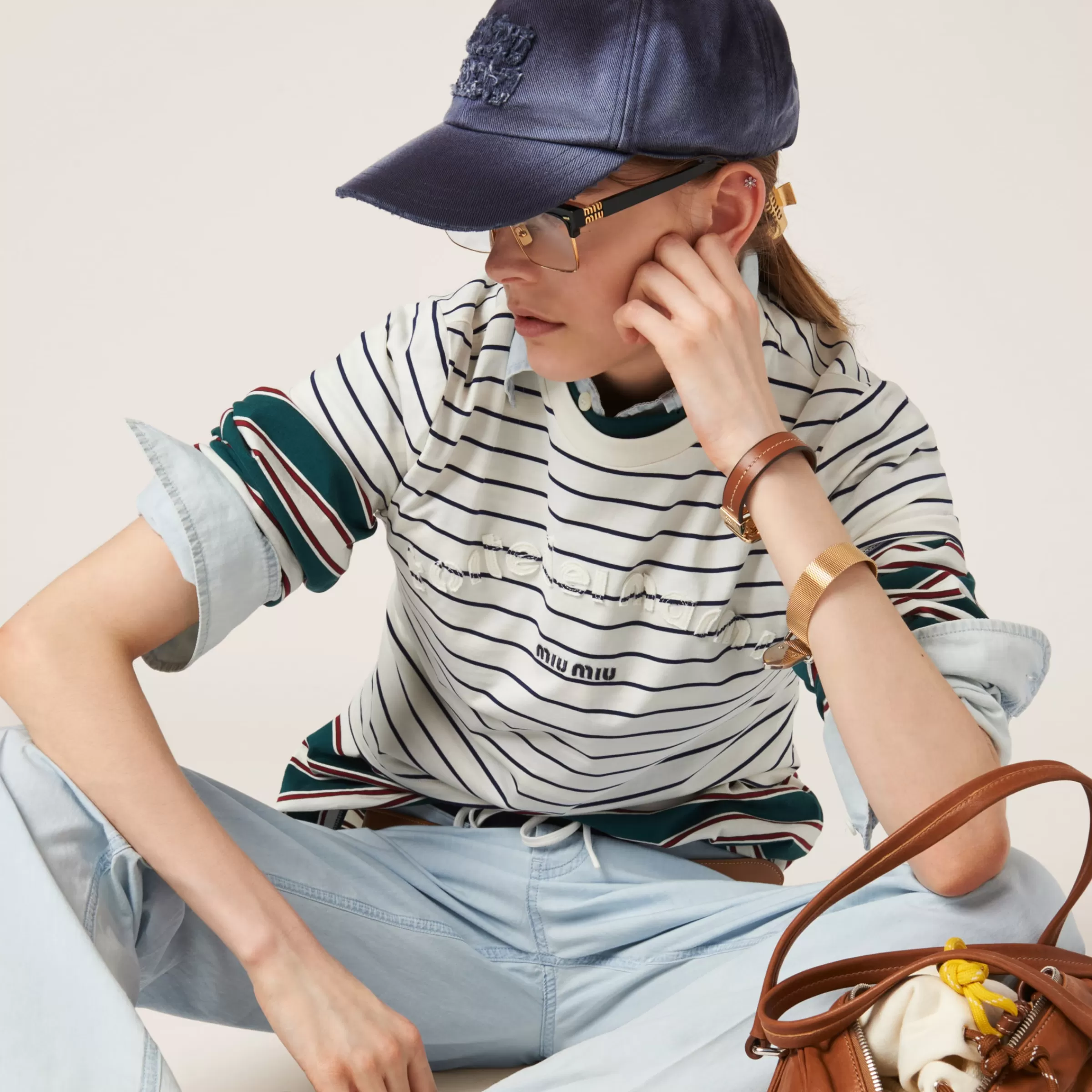 Miu Miu Cappello da baseball in denim Blu Cheap