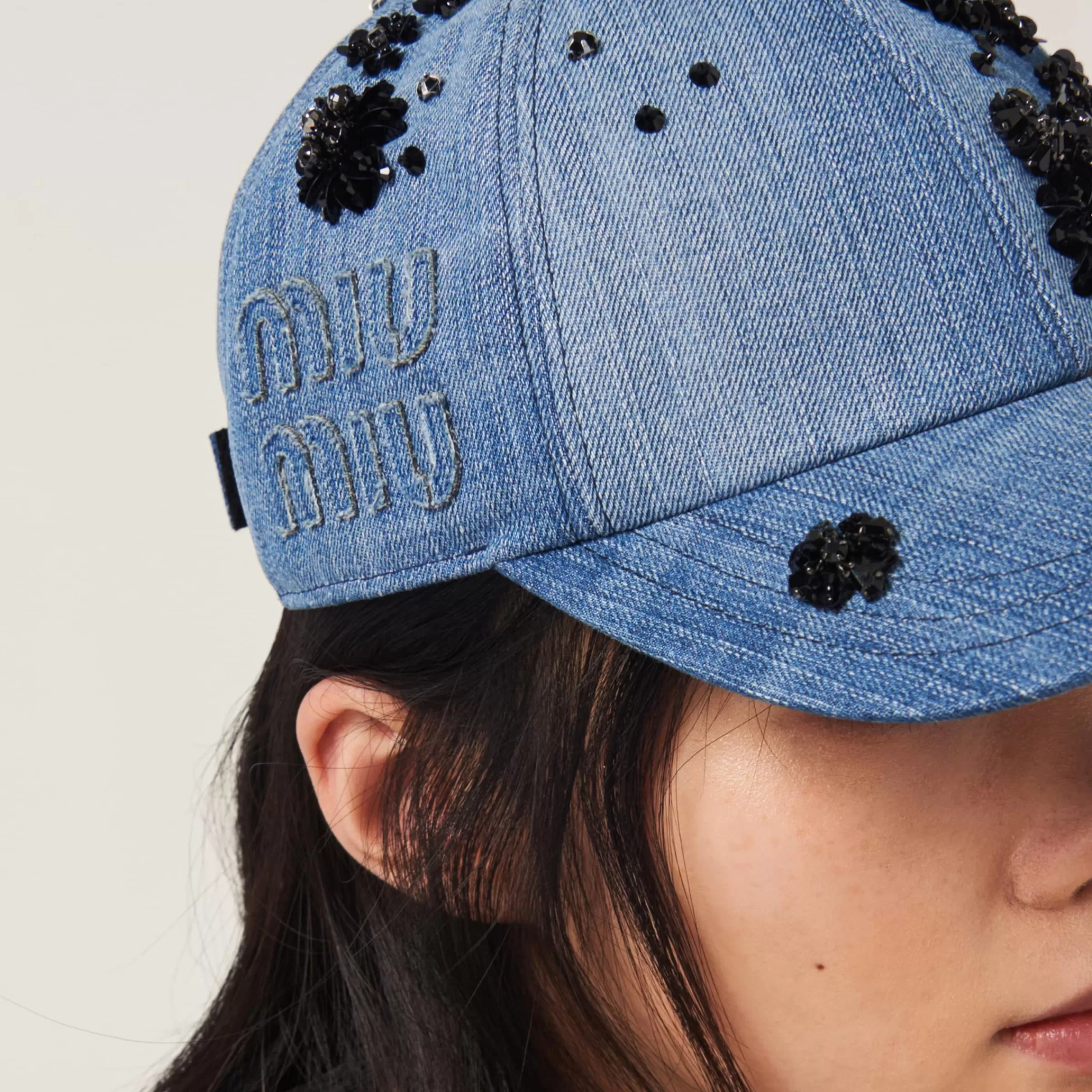 Miu Miu Cappello da baseball in denim Blu/Nero Clearance