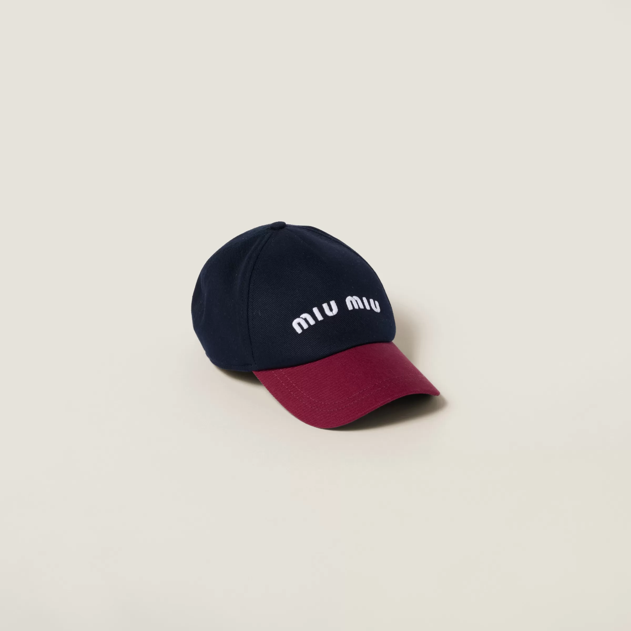 Miu Miu Cappello da baseball in drill Blu/Bordeaux New