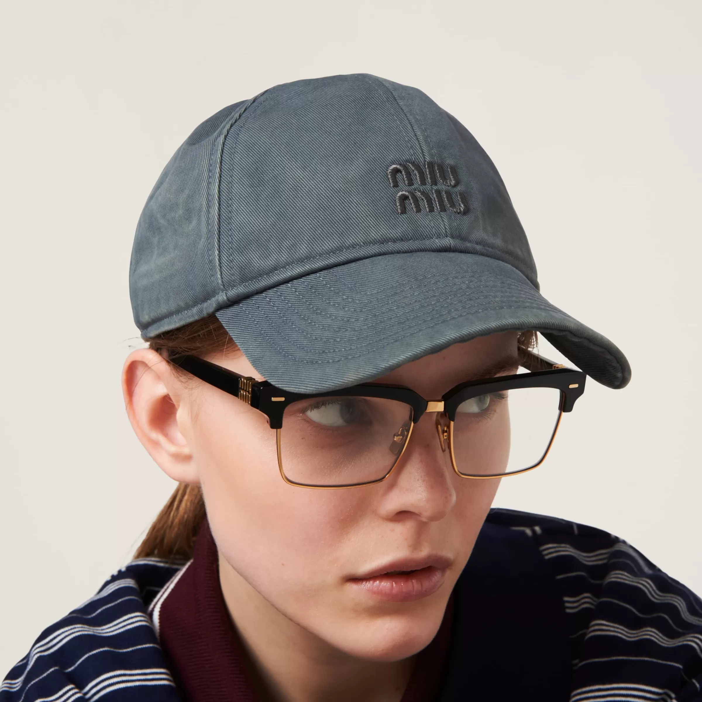 Miu Miu Cappello da baseball in drill Grigio Discount