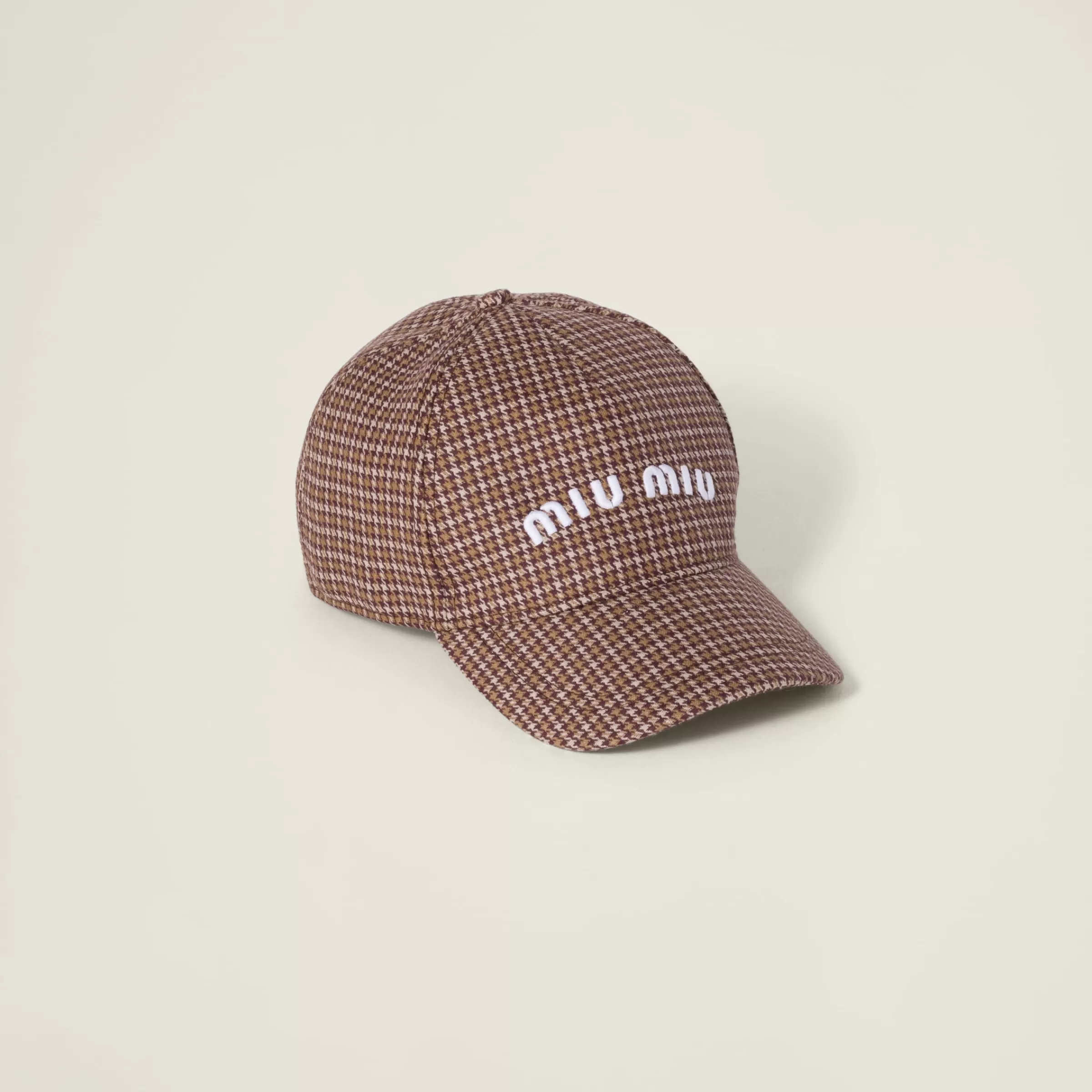 Miu Miu Cappello da baseball in lana pied de poule Biscotto Outlet