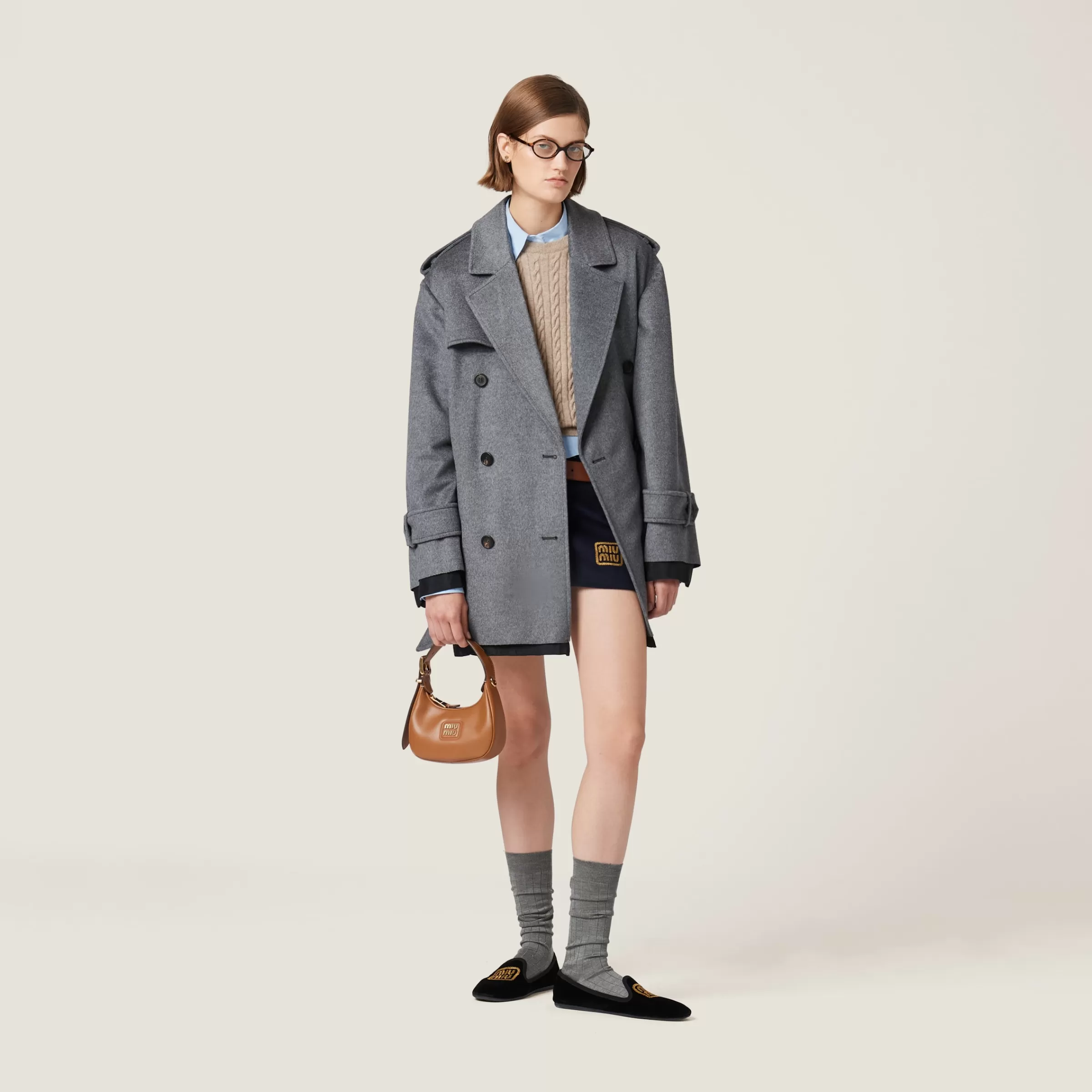 Miu Miu Cappotto doppiopetto in velour Grigio Shop