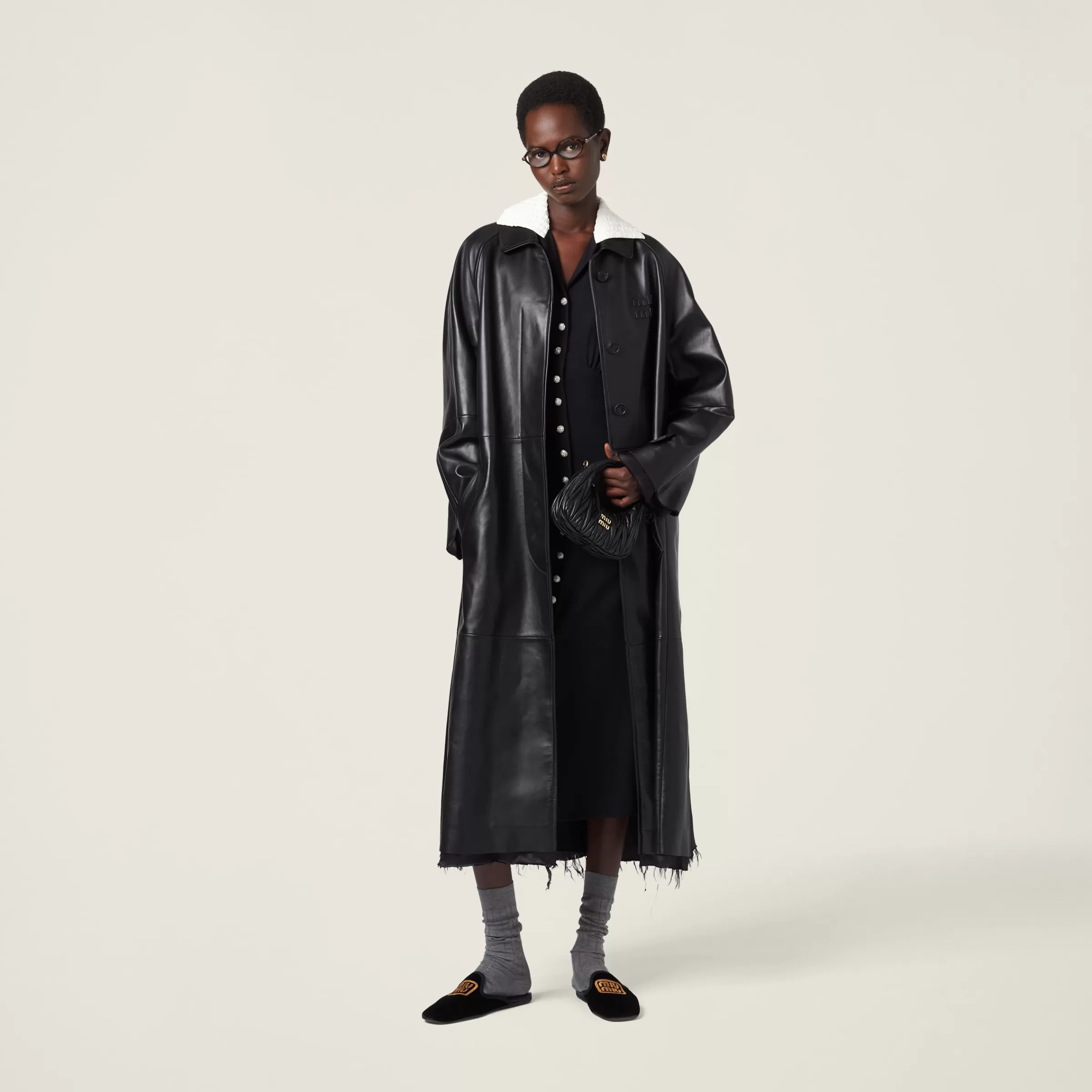 Miu Miu Cappotto in nappa Nero New