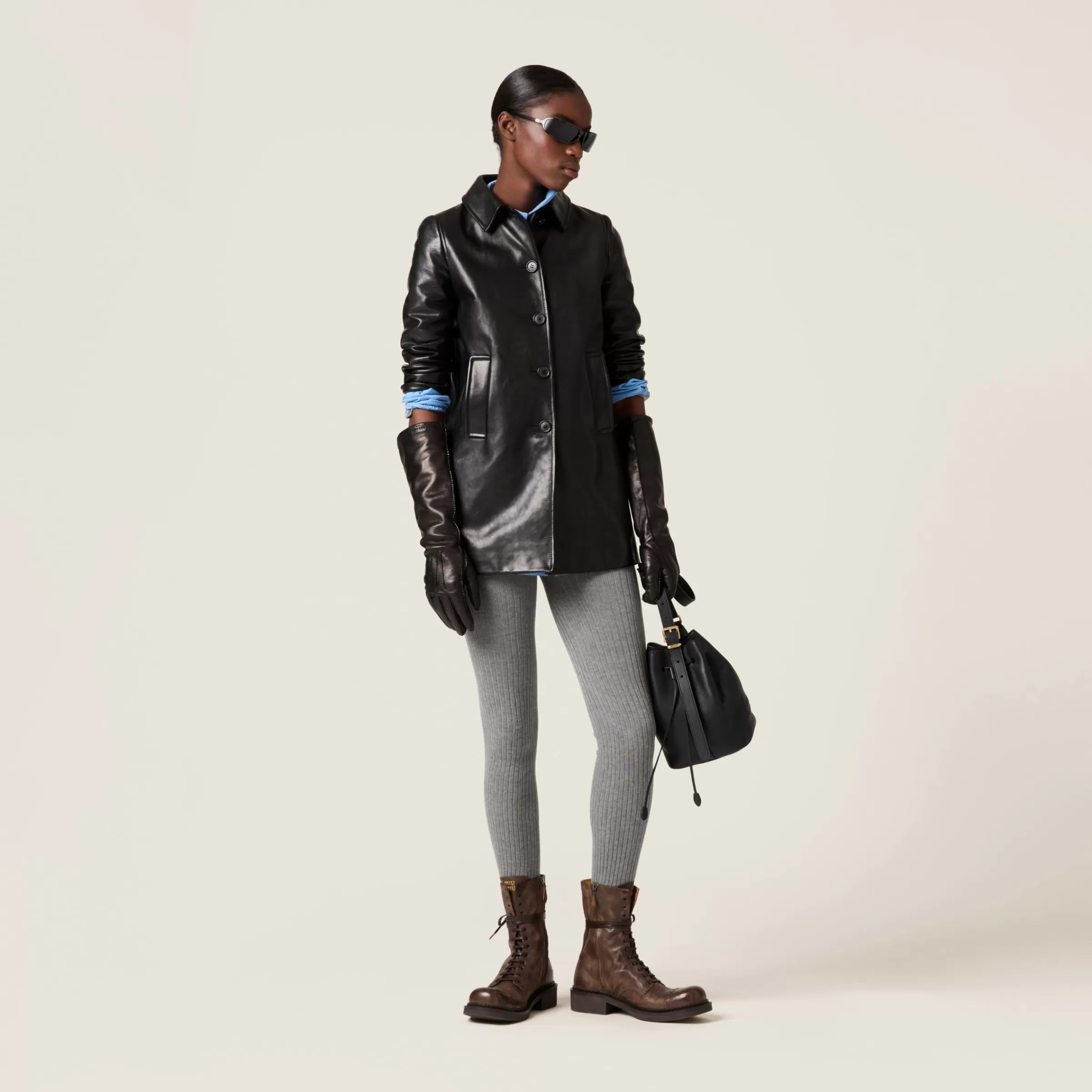 Miu Miu Cappotto in pelle Nero New