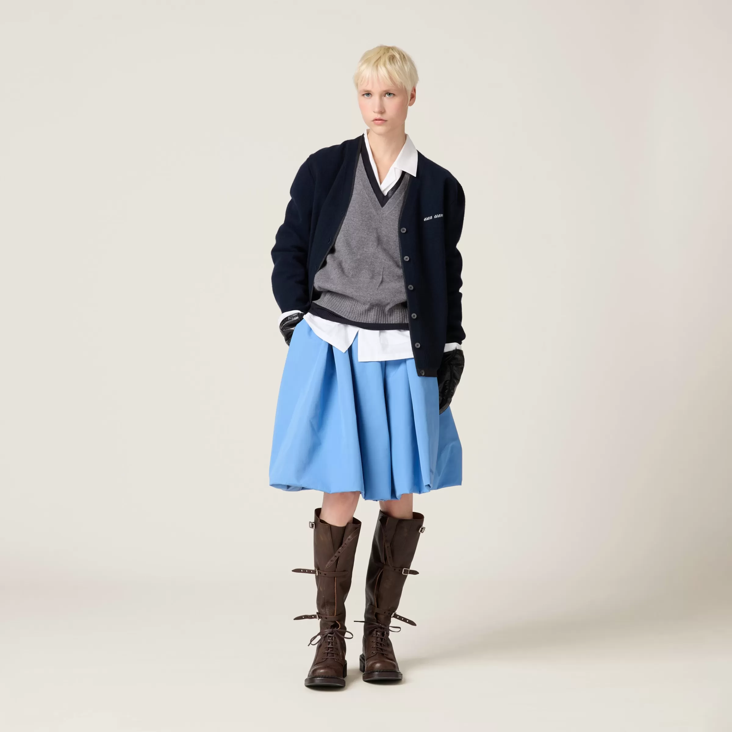 Miu Miu Cardigan in cashmere e seta BLU+ANTRACITE Online