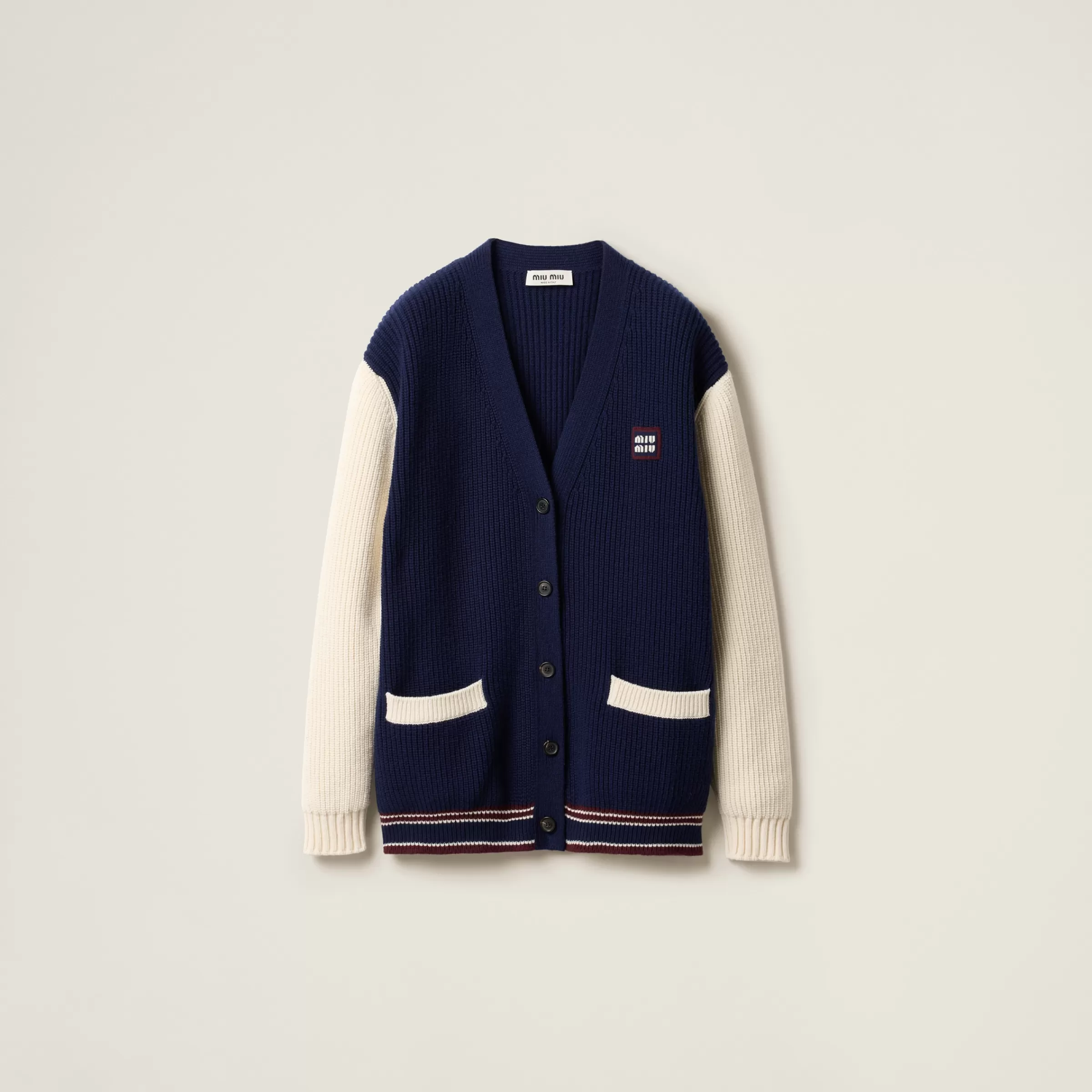 Miu Miu Cardigan in lana e cashmere Navy/Naturale Fashion