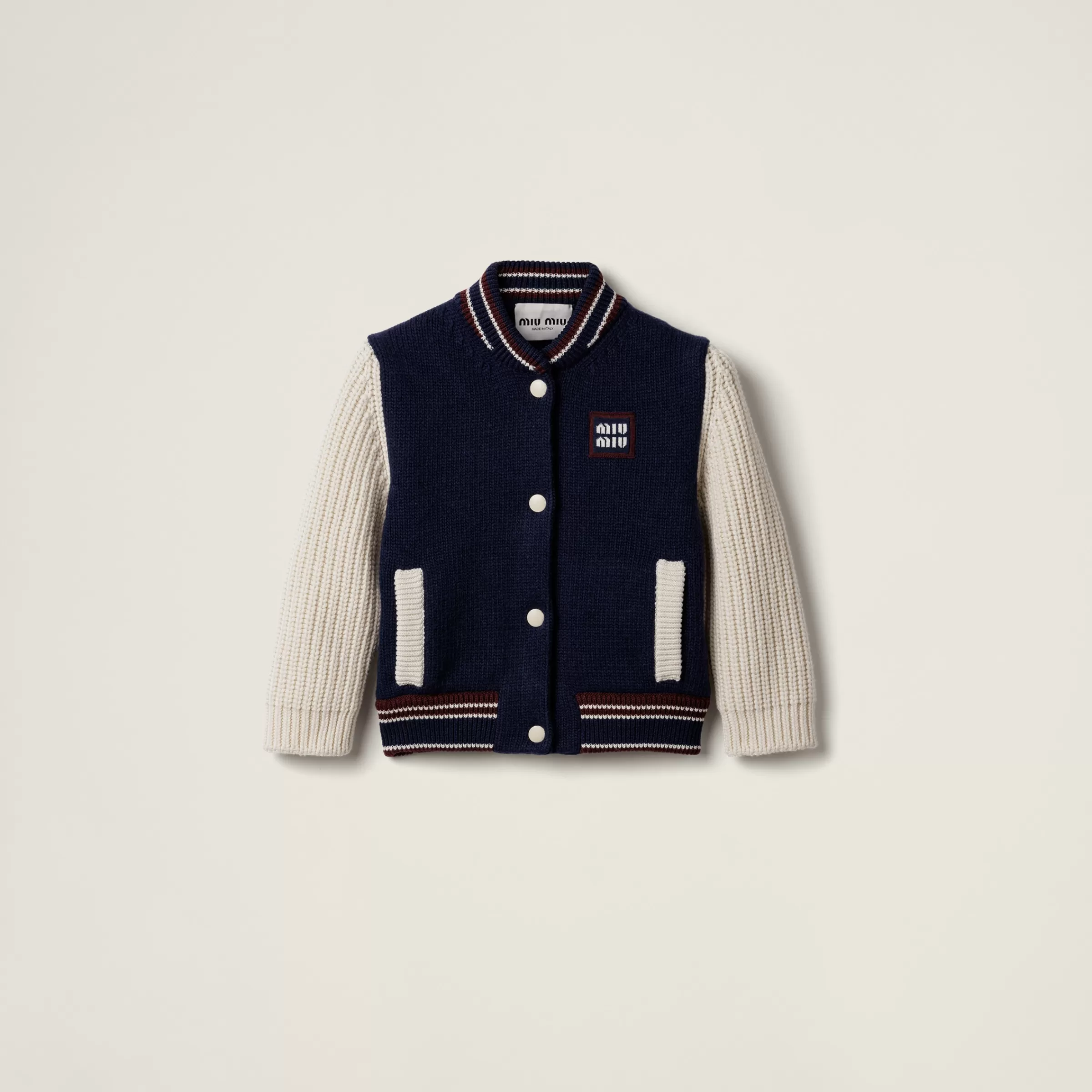 Miu Miu Cardigan in lana e cashmere Navy/Naturale Fashion