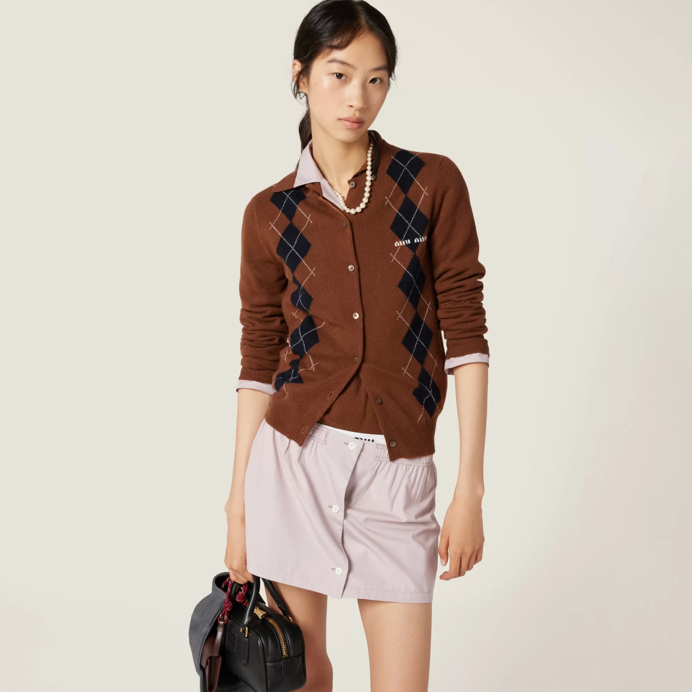 Miu Miu Cardigan in maglia di cashmere Tabacco Cheap