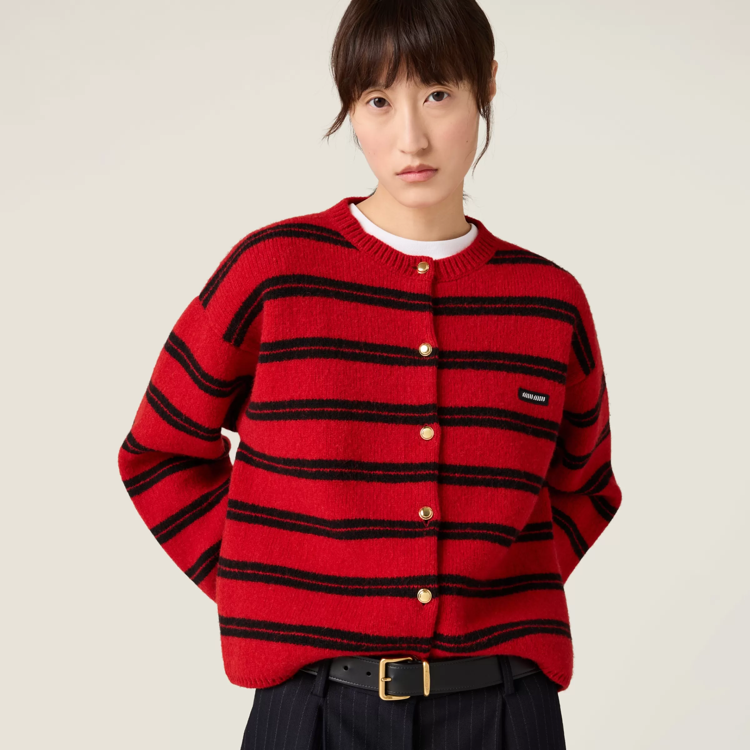 Miu Miu Cardigan in maglia shetland Rosso/Nero Shop