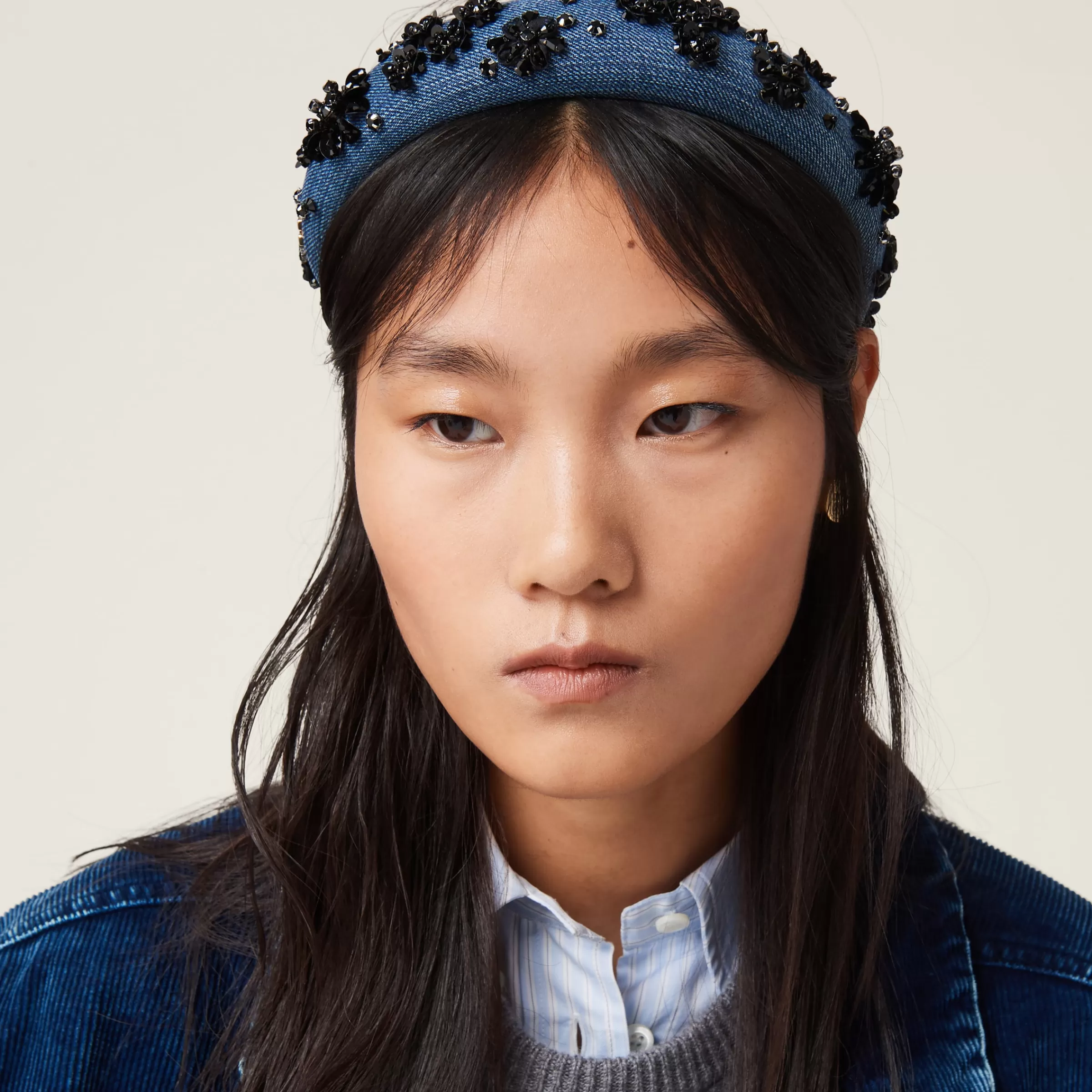 Miu Miu Cerchietto in denim Blu/Nero Sale