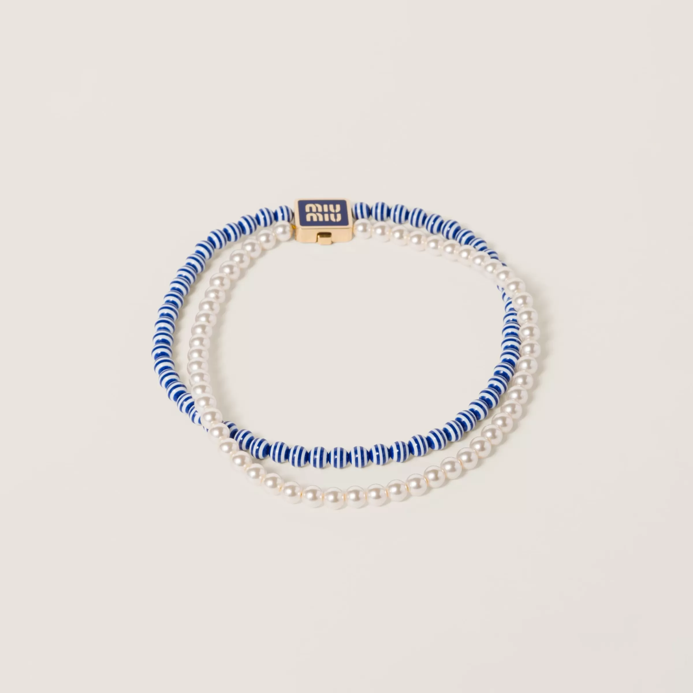 Miu Miu Chocker in metallo e perle sintetiche Blu Fashion