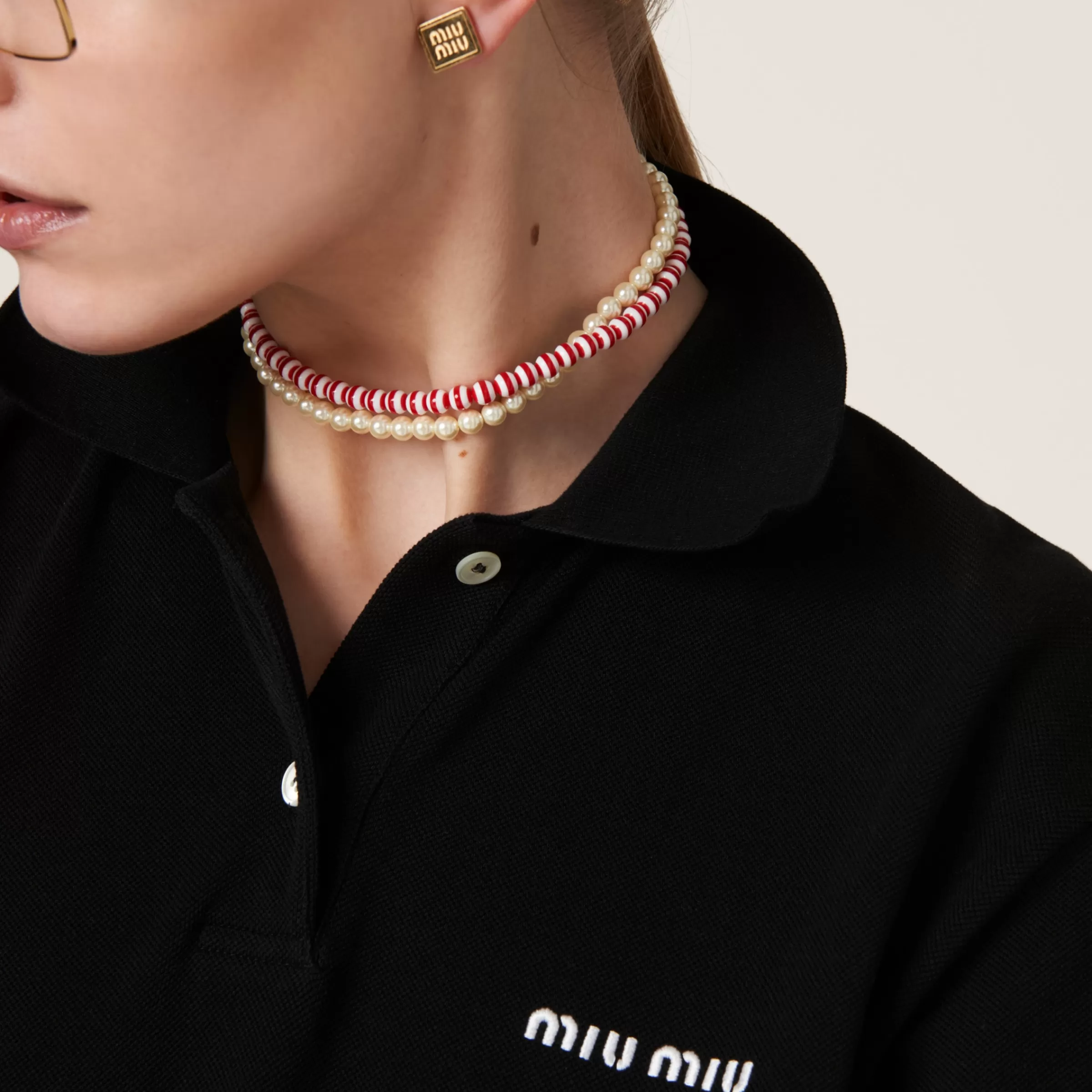 Miu Miu Chocker in metallo e perle sintetiche Rosso Cheap