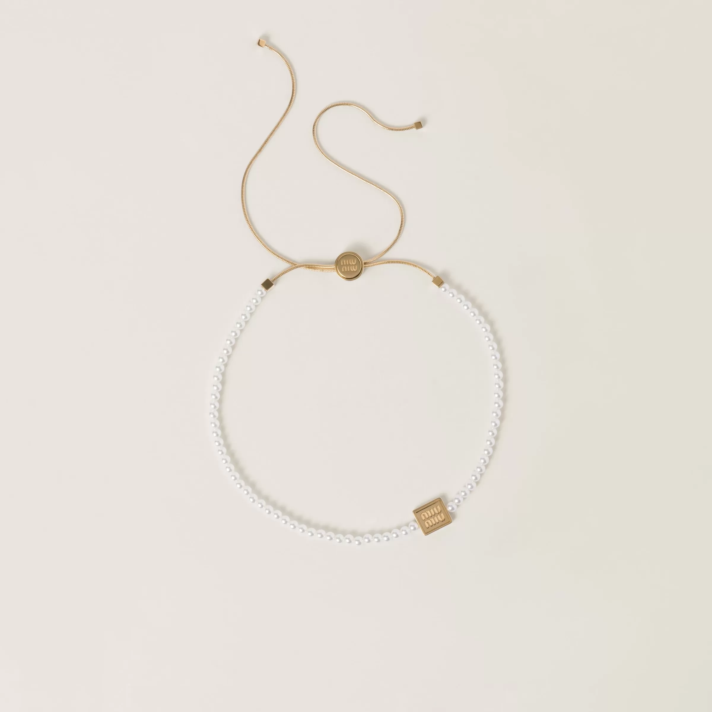 Miu Miu Choker in metallo e perle sintetiche Oro/Crema Hot