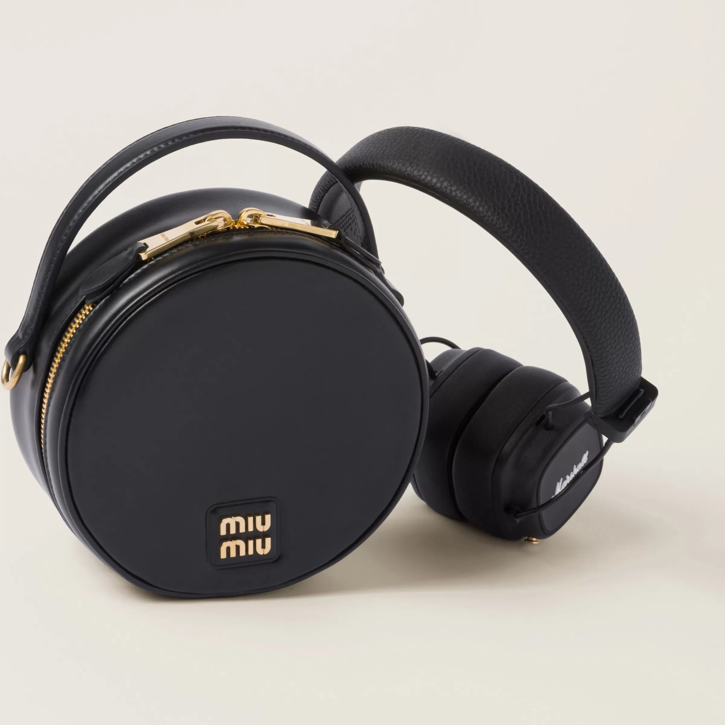 Miu Miu Cuffie Marshall X con custodia in pelle Nero Sale