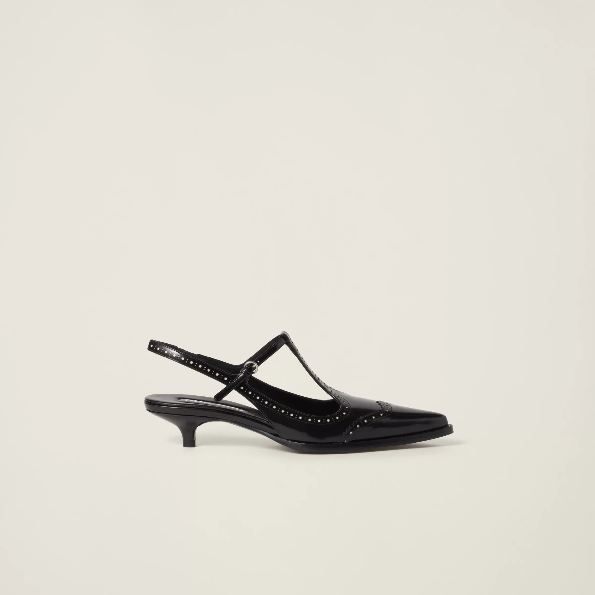 Miu Miu Décolleté Brogue in pelle spazzolata Nero/Avorio New