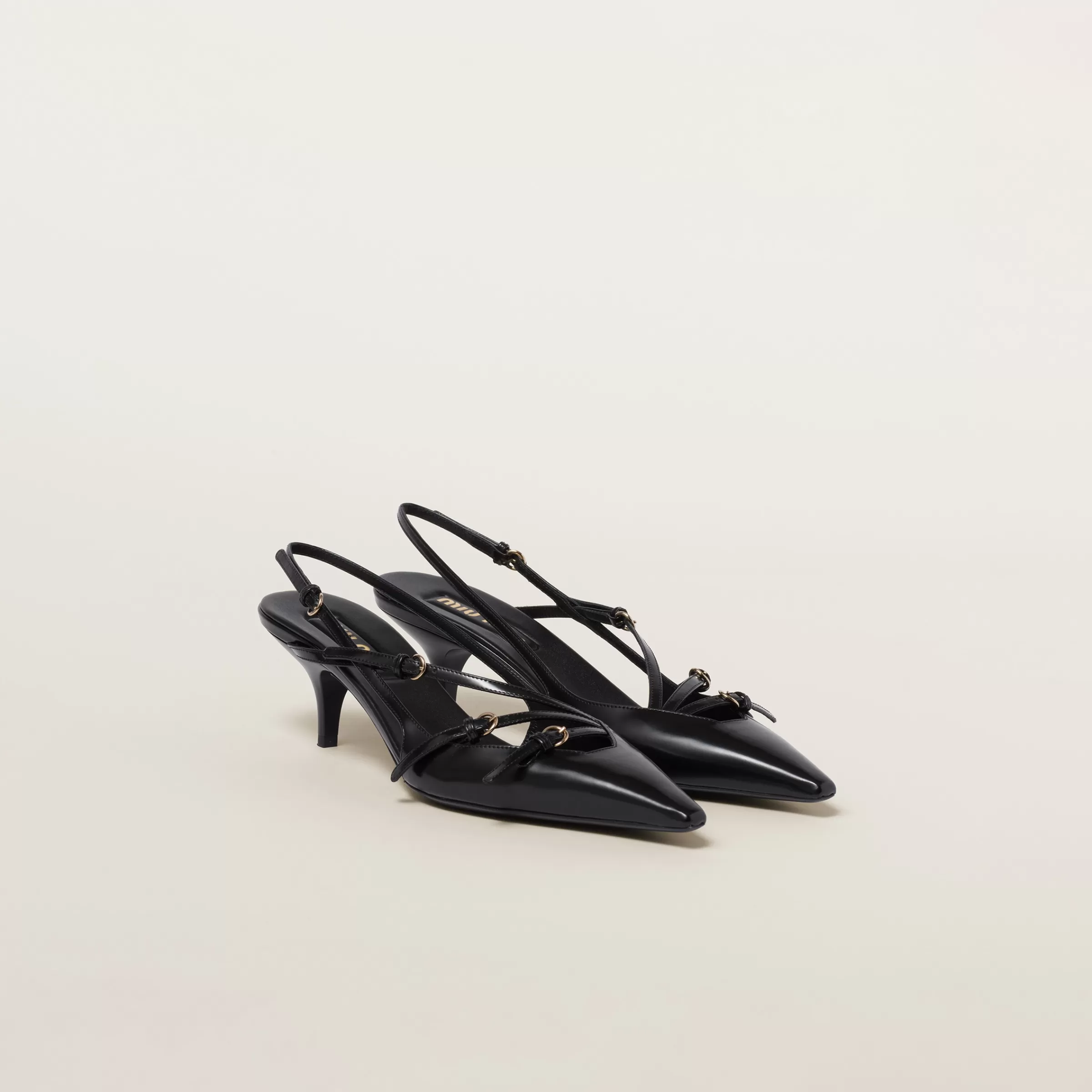 Miu Miu Décolleté slingback in pelle spazzolata con fibbie Nero Store