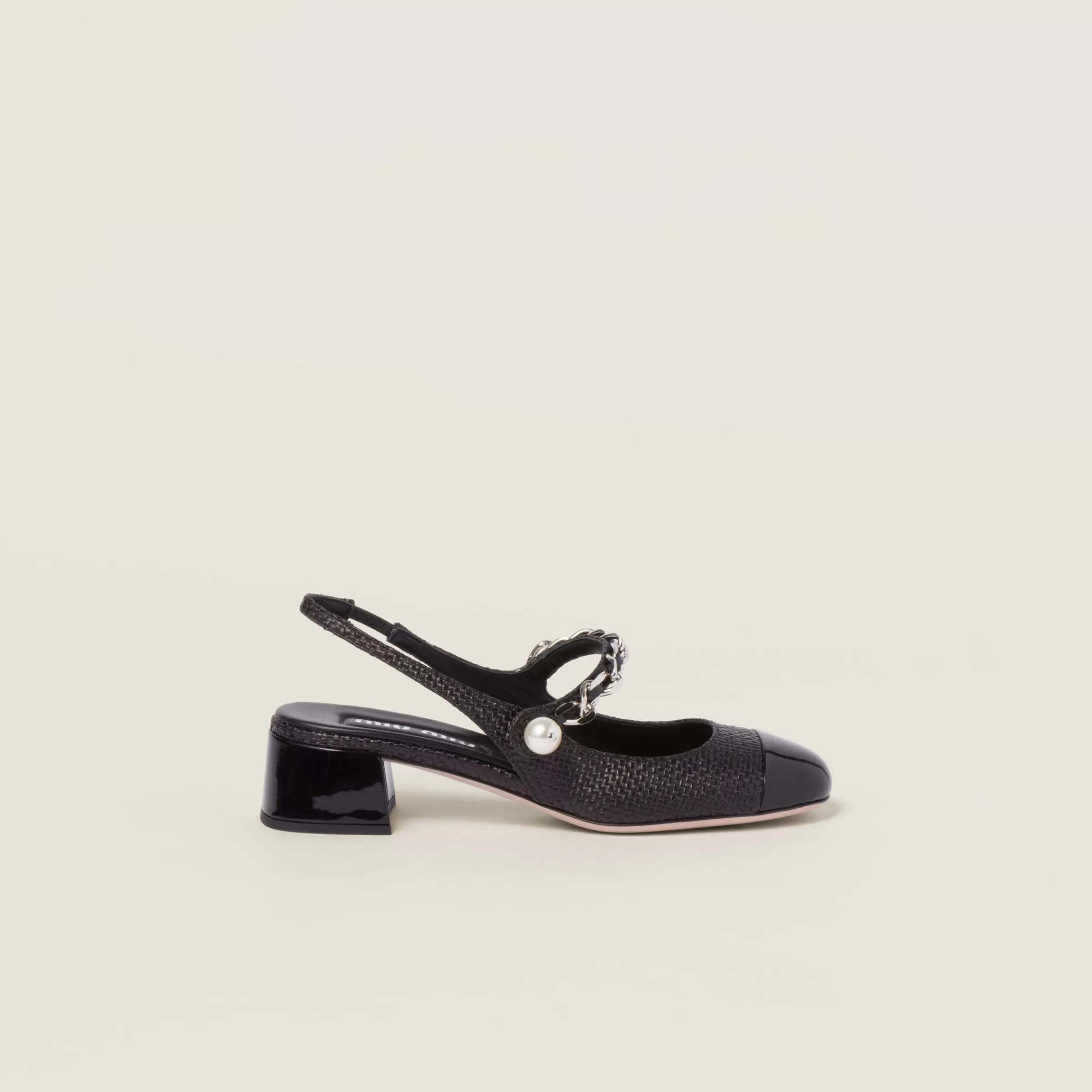 Miu Miu Décolleté slingback in rafia e vernice Nero Discount