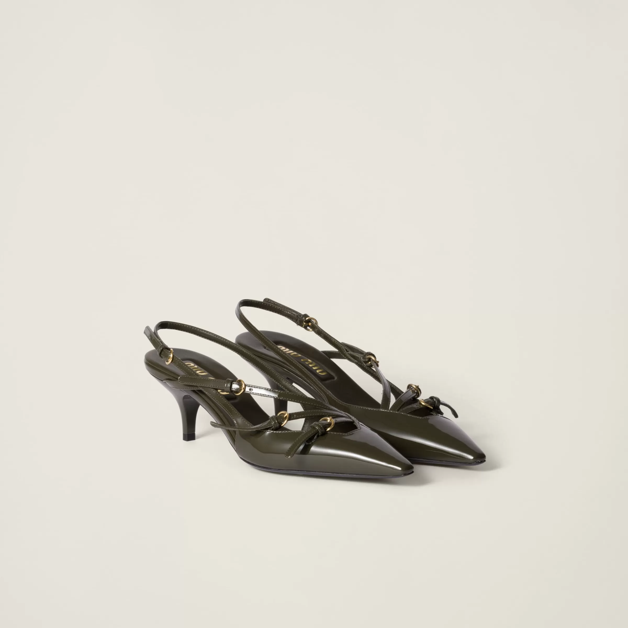 Miu Miu Décolleté slingback in vernice con fibbie Loden Cheap